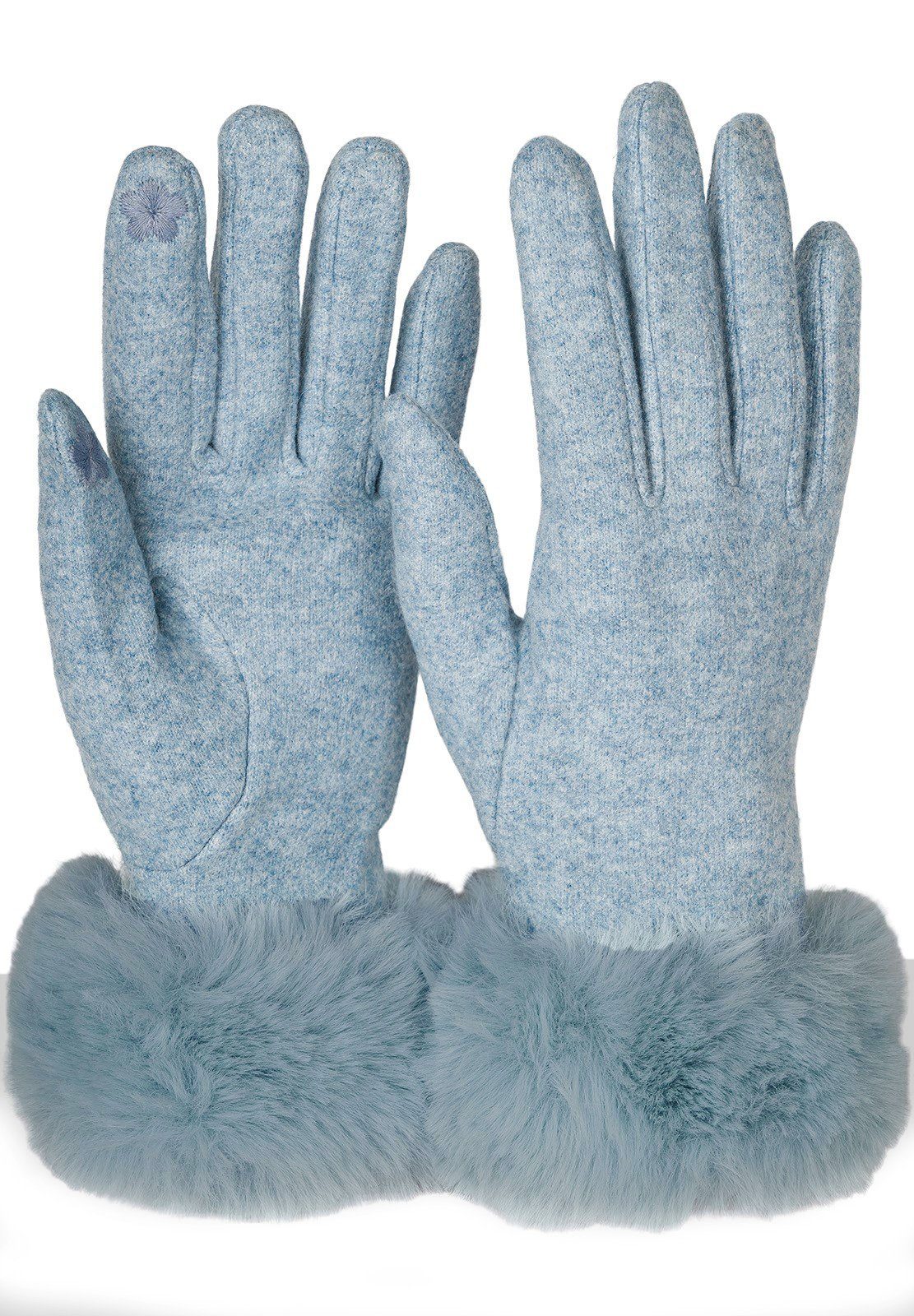 styleBREAKER Fleecehandschuhe Touchscreen Handschuhe mit Kunstfell Hellblau