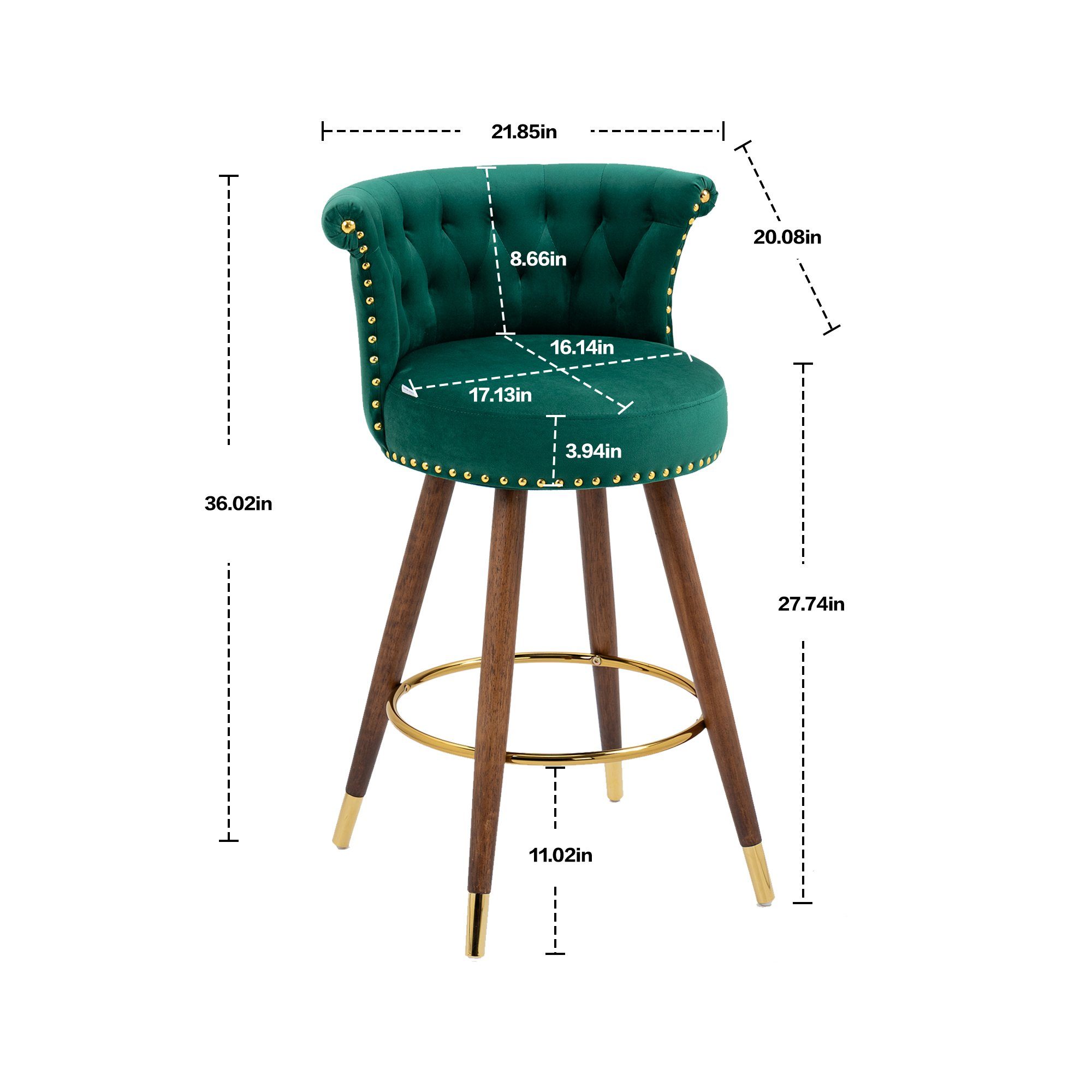 WISHDOR Barhocker Barstühle Tresenhocker Drehhocker, mit grün fester Rückenlehne 360-Grad-Drehung Fußstütze, Höhe und mit