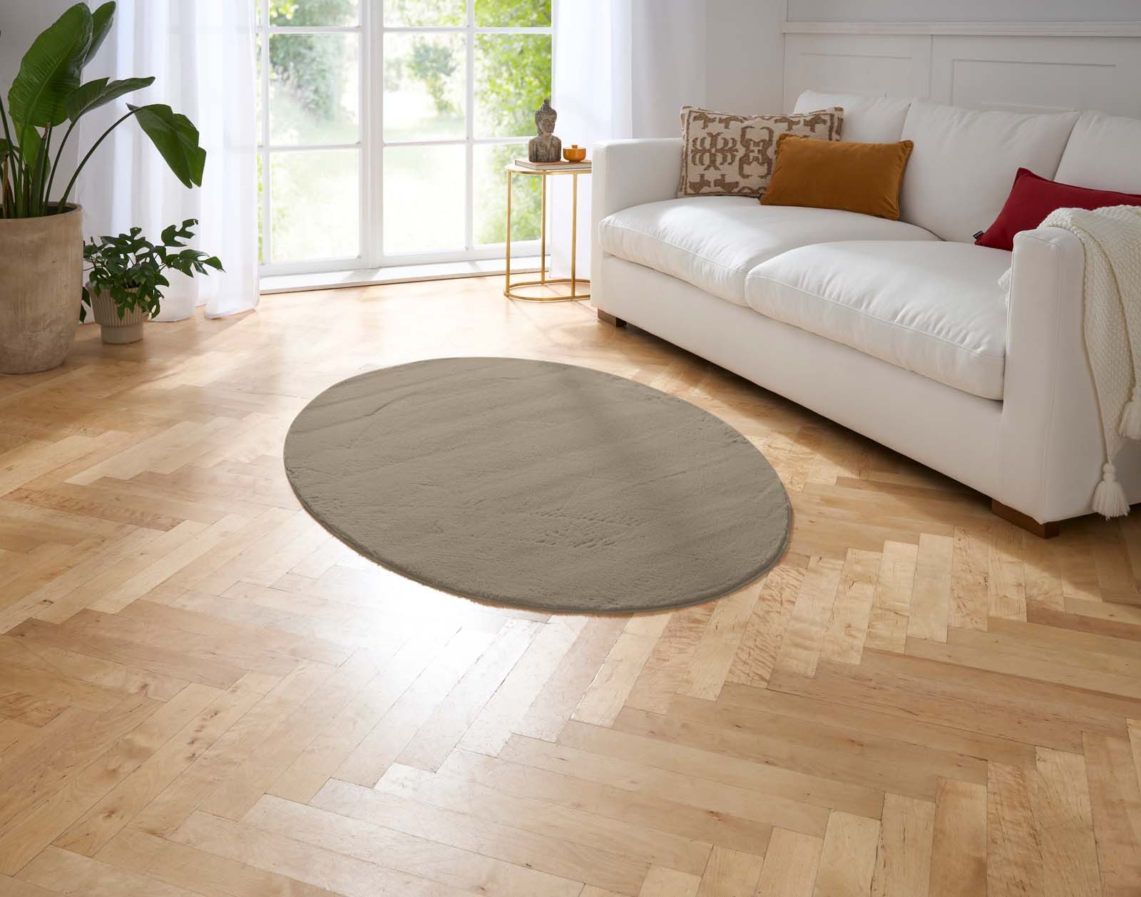 TaraCarpet Teppich Hasenfell Bora Soft, oval, Höhe: 14 mm, Hasenfell taupe Wohnzimmer Schlafzimmer Esszimmer 120X170 oval