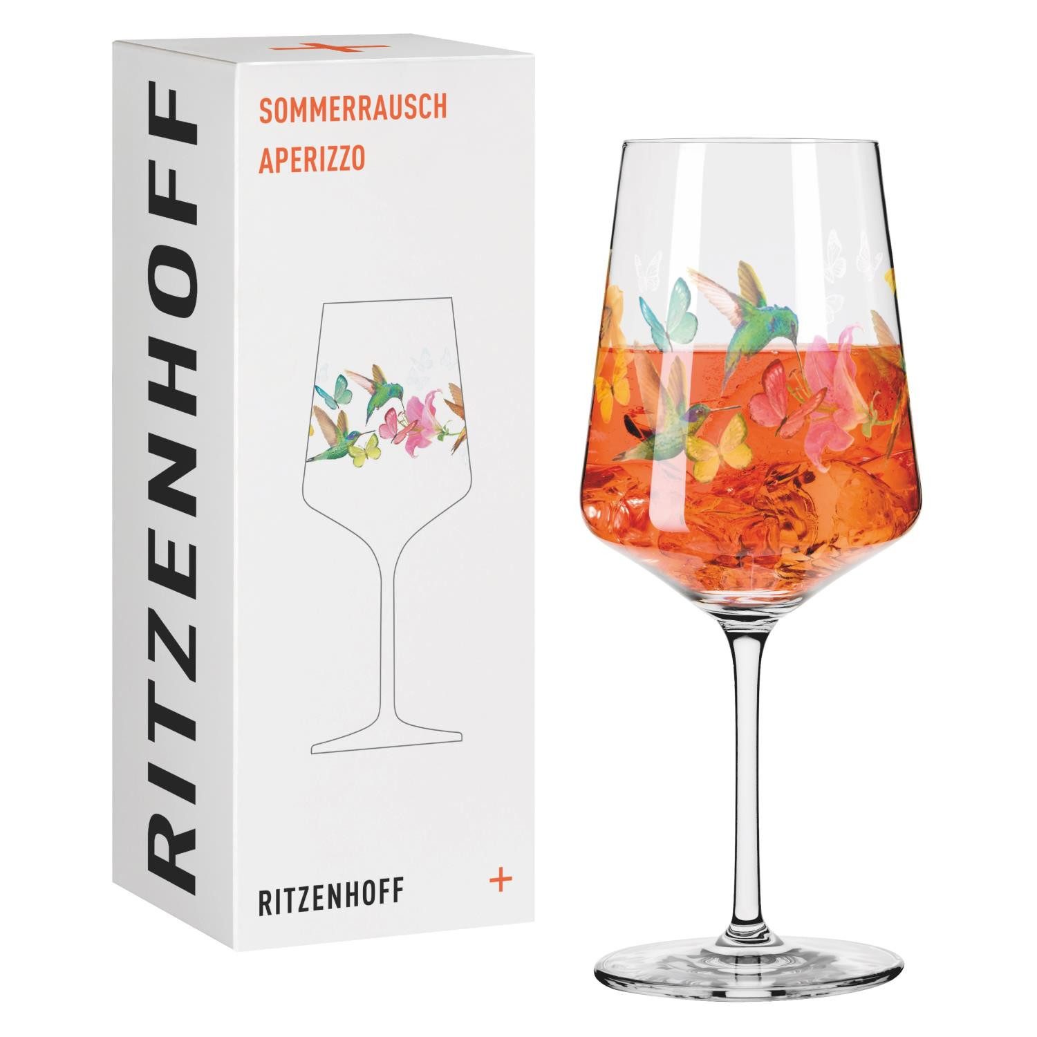 Ritzenhoff Aperitifglas SOMMERRAUSCH, Glas, Spülmaschinengeeignet, Mehrfarbig, Papagei + Kolibri, H: 22.5cm