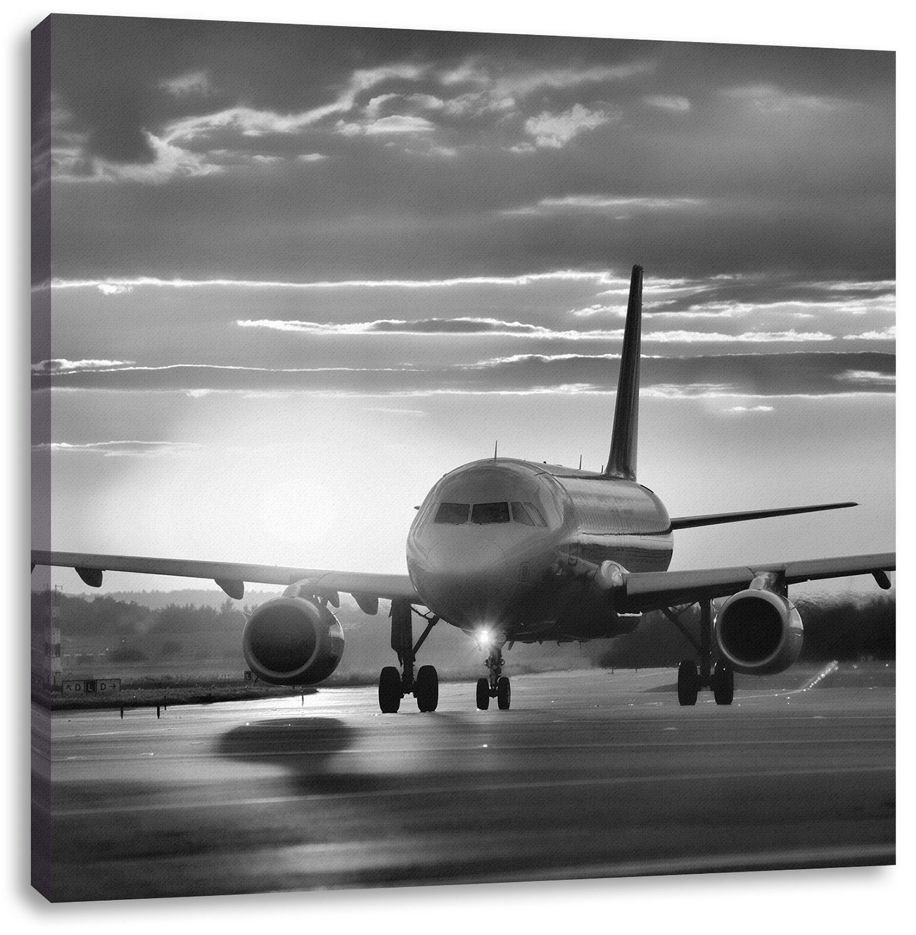 Zackenaufhänger Leinwandbild Flugzeug, Landendes Pixxprint inkl. Flugzeug bespannt, St), Landendes (1 fertig Leinwandbild