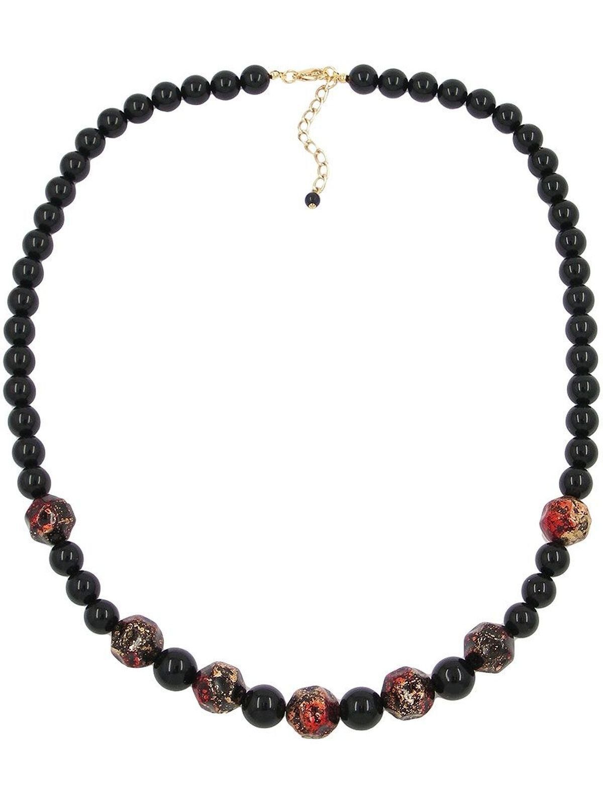 schwarz-rot-gold-gesprenkelt (1-tlg) 60cm Gallay Perlenkette Kunststoffperlen 10-12-15mm
