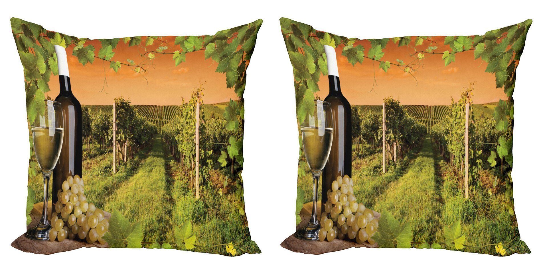 Trauben Abakuhaus Accent Sonnenuntergang Flasche Modern Weingut (2 Kissenbezüge Digitaldruck, Stück), Doppelseitiger