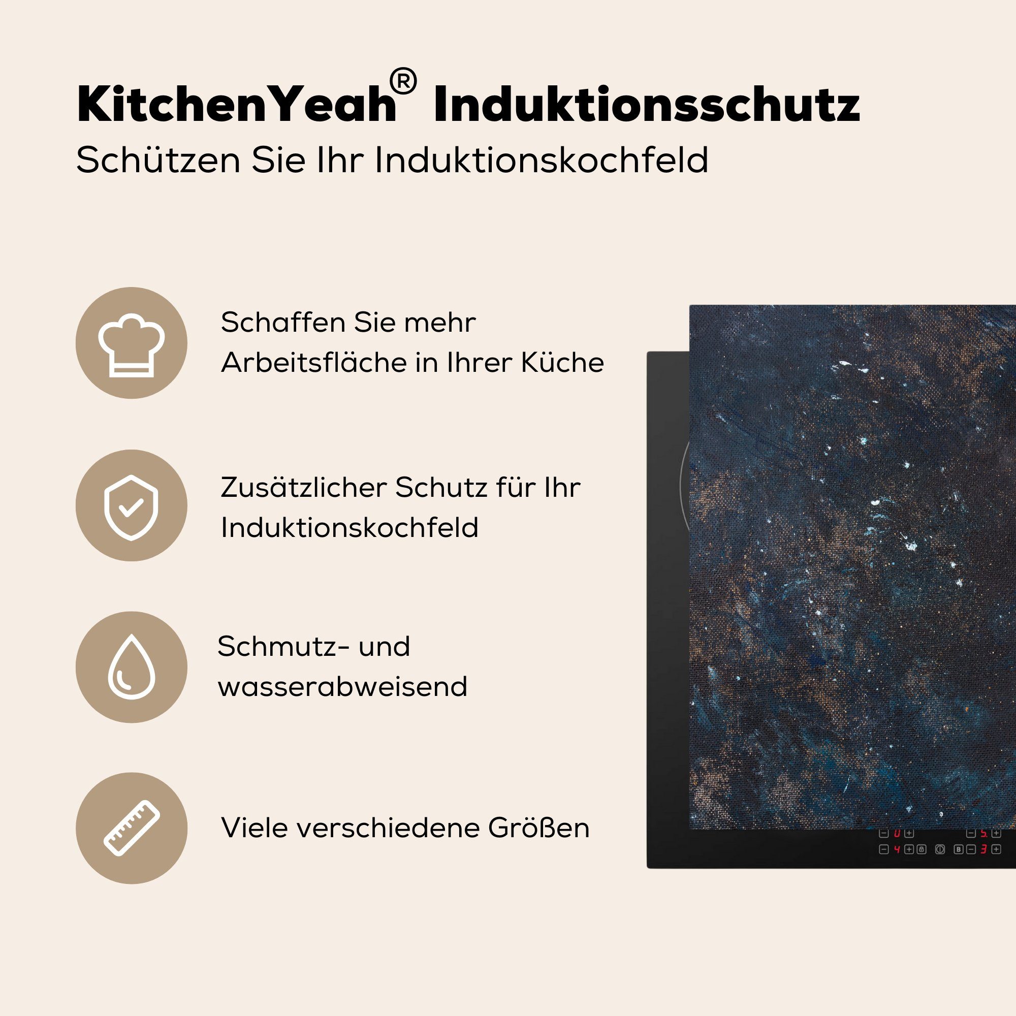 Industriell, 59x51 Vinyl, Beton MuchoWow Induktionsschutz, tlg), - (1 cm, Herdblende-/Abdeckplatte Grau - Schiefer Induktionskochfeld, Ceranfeldabdeckung -