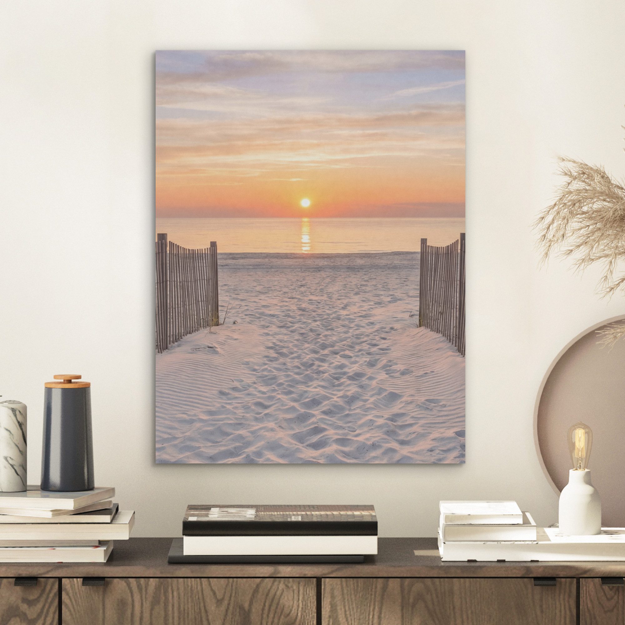 MuchoWow Gemälde Sonnenuntergang - Strand - Sand, Fotodruck (1 St), Akustikpaneele, Wandpaneele, Schalldämmung, Akustikbilder 30x40 cm
