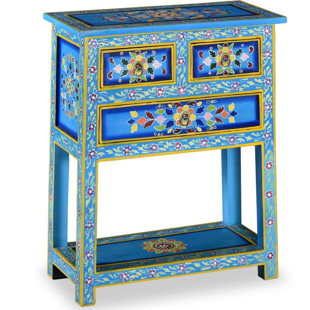 vidaXL Sideboard Sideboard mit Schubladen Massivholz Türkis Handbemalt (1 St)