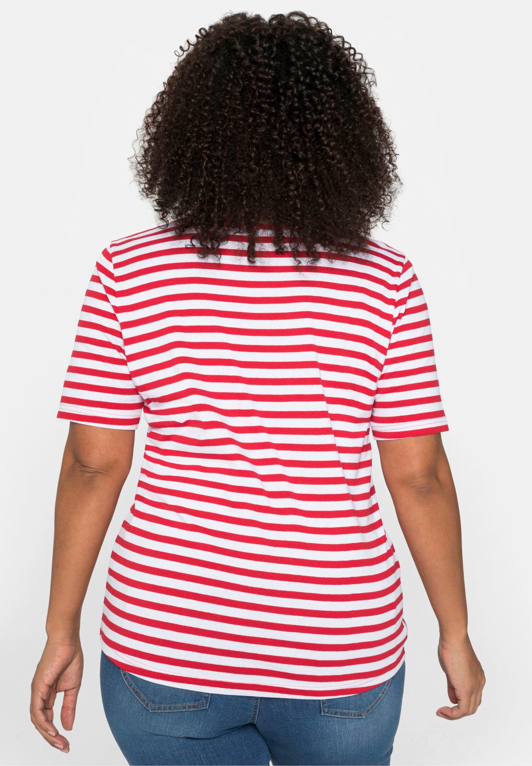 Sheego T-Shirt T-Shirt Kurzarm mit garngefärbtem Ringel, aus Rippware
