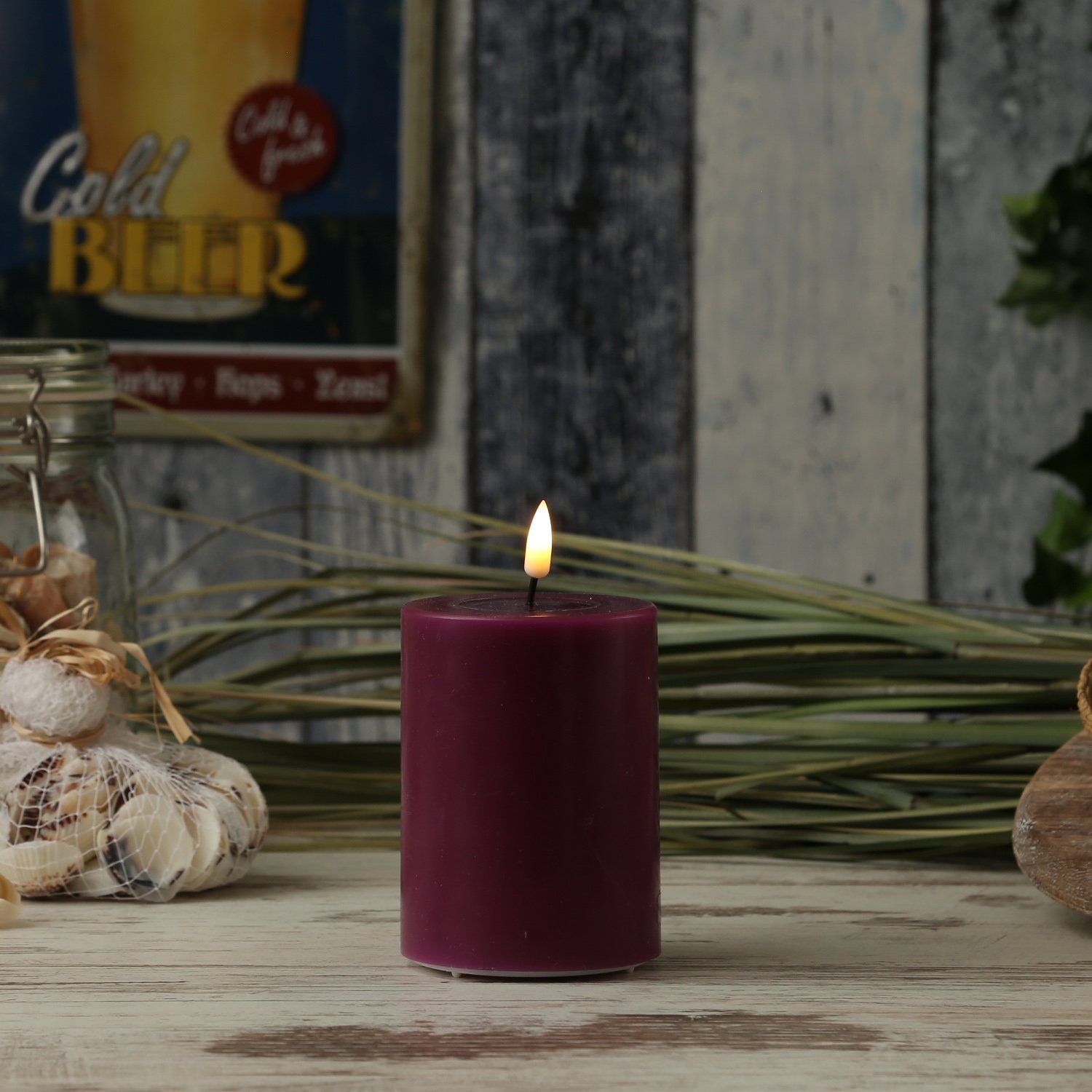 Deluxe Homeart LED-Kerze LED Kerze Mia Echtwachs 3D Flamme flackernd H: 10cm D: 7,5cm beere (1-tlg)