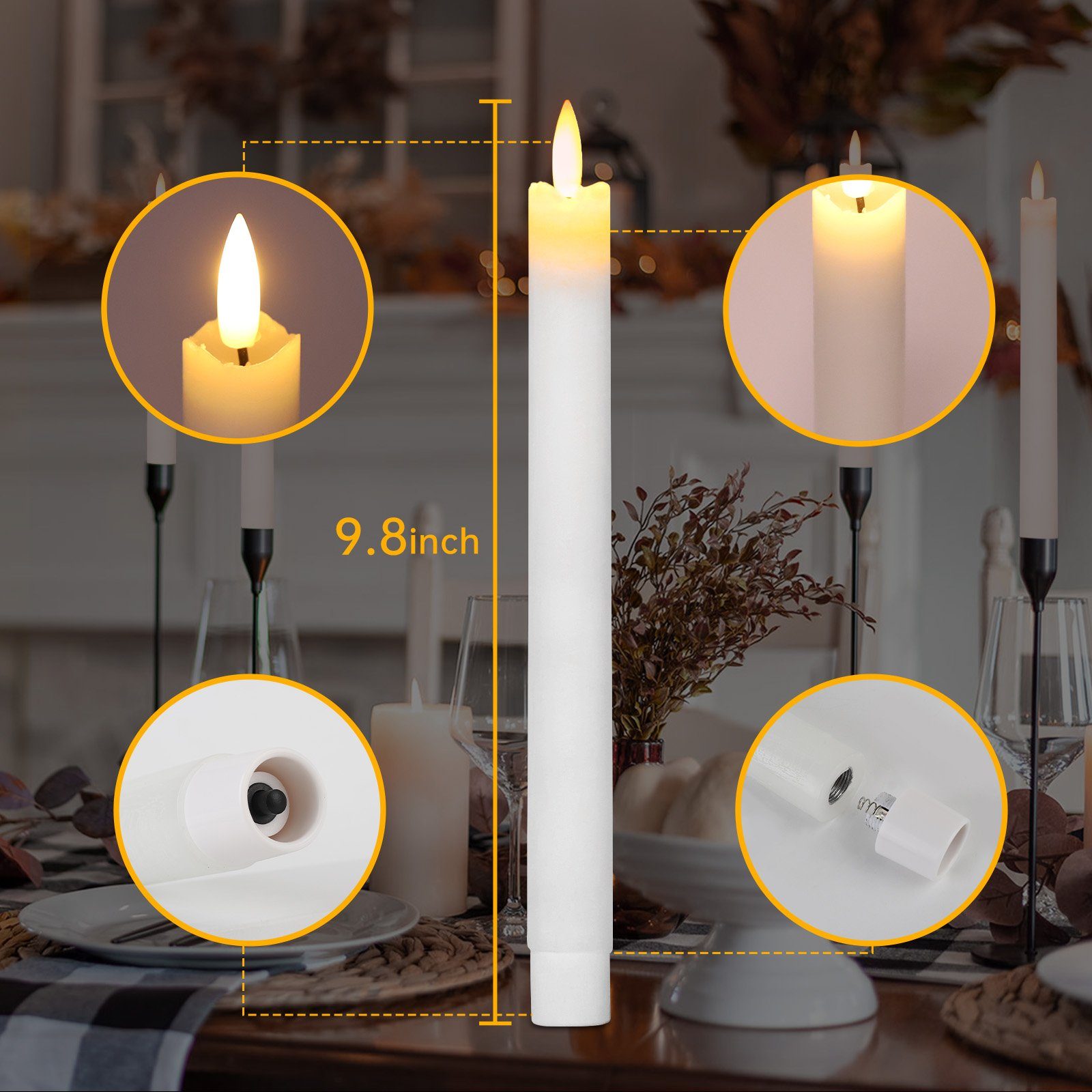 Salcar LED-Kerze 2er LED Stabkerzen Tafelkerzen Kerzen Warmer 2-tlg), Set, Echtwachs Weihnachtsdeko für 3D-Dochtlicht, LED Flackernde Batteriebetriebene Kerzen (2-teiliges Flamme