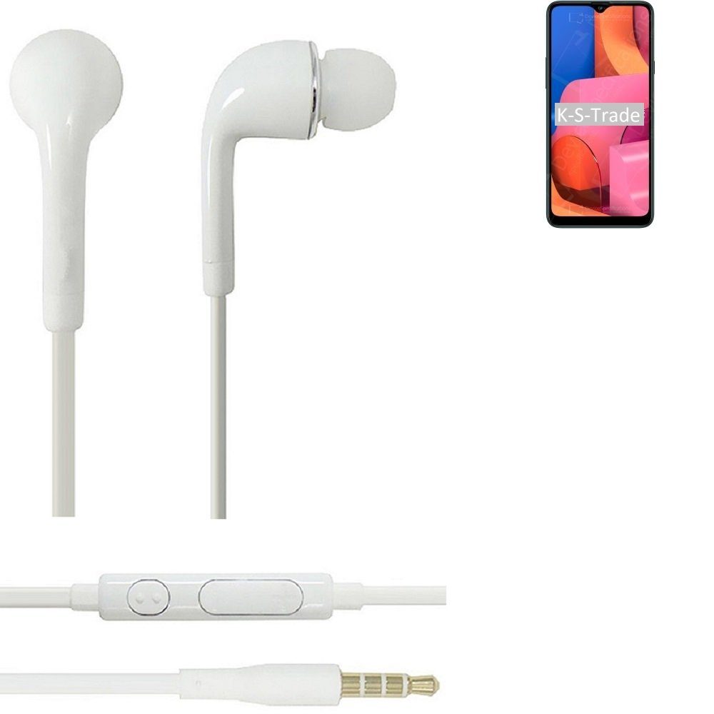 Lautstärkeregler Headset K-S-Trade mit A20s Galaxy In-Ear-Kopfhörer 3,5mm) u (Kopfhörer Mikrofon für weiß Samsung
