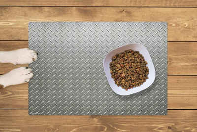 cover-your-desk.de Napf Napfunterlage, Futtermatte für Hunde und Katzen „Stahlblech Riffel Muster“ aus Premium Vinyl - rutschhemmend, abwaschbar, reißfest - Made in Germany