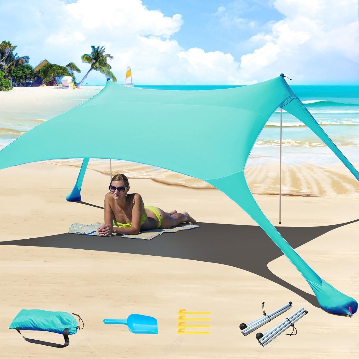 Strandmuschel Strandzelt Pop-Up 2x2.1m LSF 50 Lycra Sonnenschutz Anti-Wind