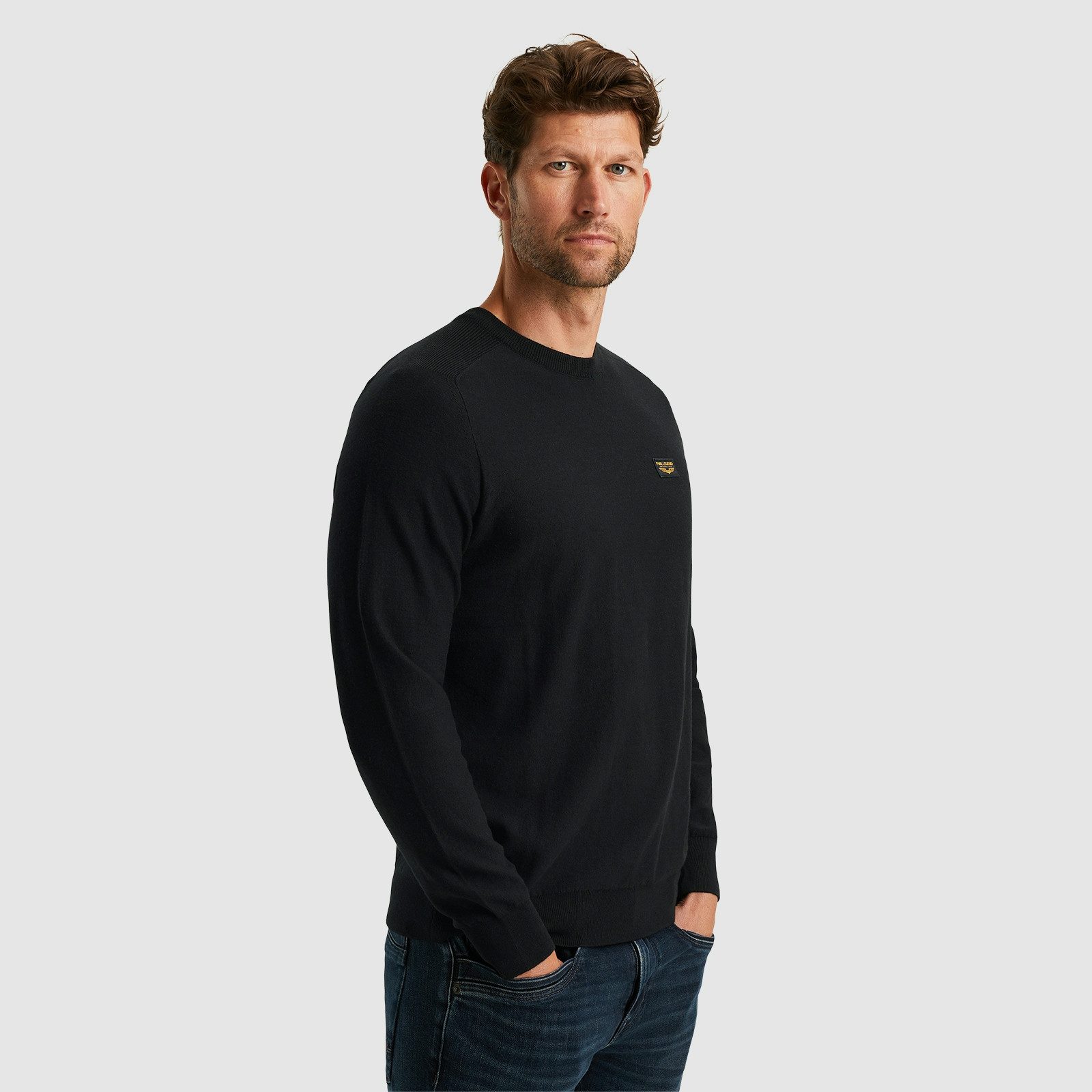 PME LEGEND Rundhalspullover mit Logo Stickerei günstig online kaufen