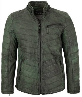 Jilani Lederjacke Simo-2 Echtleder Herren Lederjacke Steppjacke Kapuze Lammnubuk dunkelgrün