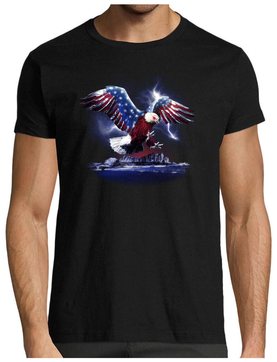 MyDesign24 T-Shirt Herren Print Shirt - Adler in USA Farben Brustprint Baumwollshirt mit USA Adler Aufdruck Regular Fit i348