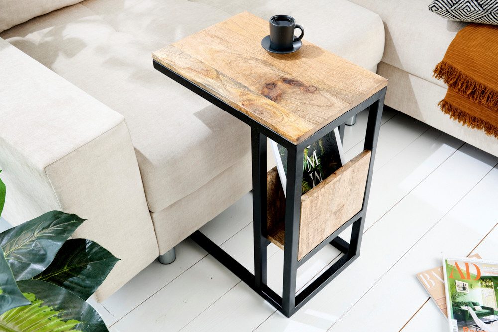 riess-ambiente Beistelltisch CONCIERGE 60cm natur / schwarz (Einzelartikel, 1-St), Wohnzimmer · Mango-Massivholz · Metall · mit Stauraum · für Laptops