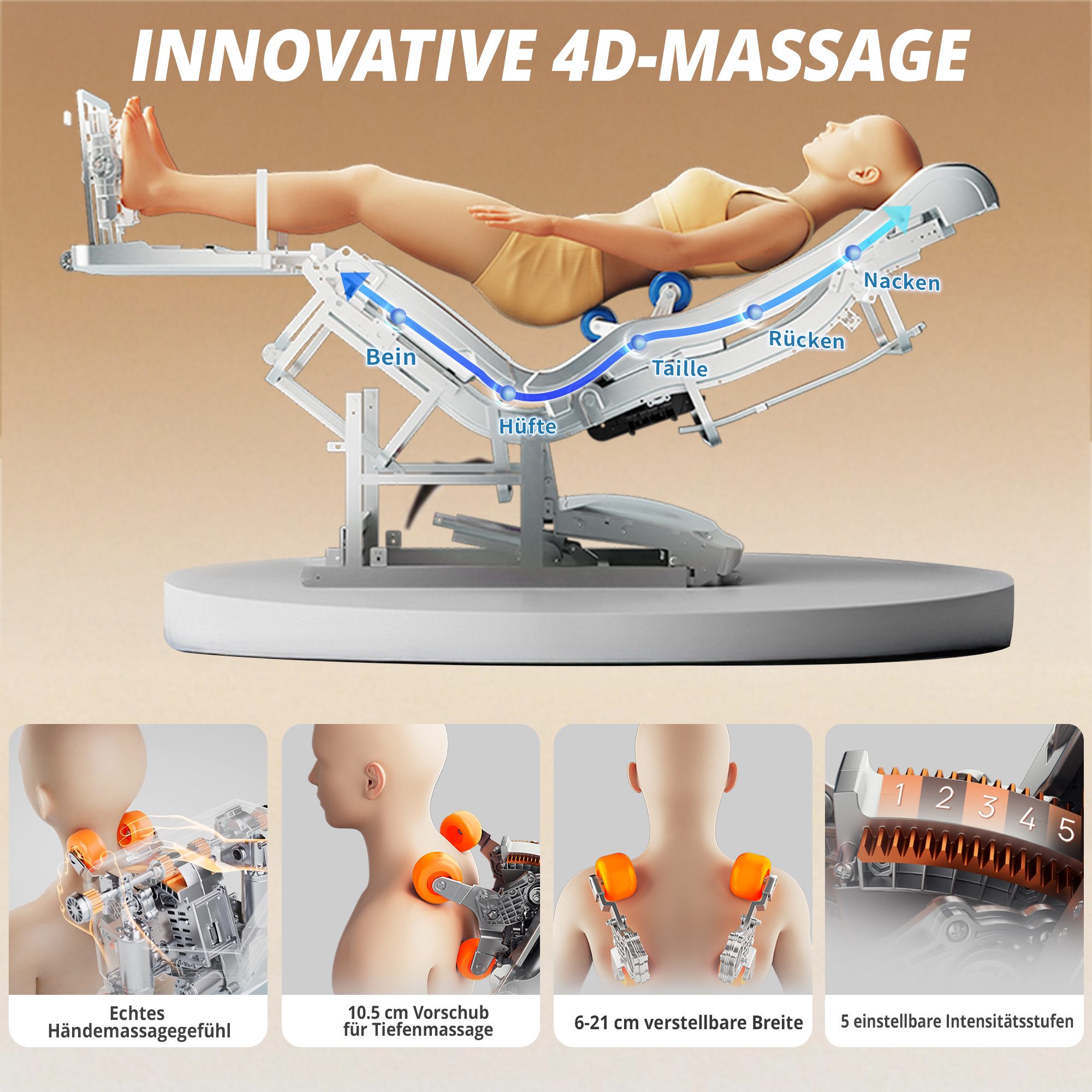 HealthRelife Massagesessel Luxuriöser Entspannungsstuhl, 15 Massage-Modi, Yoga-Stretching (1-St), 55 Zoll SL-Track