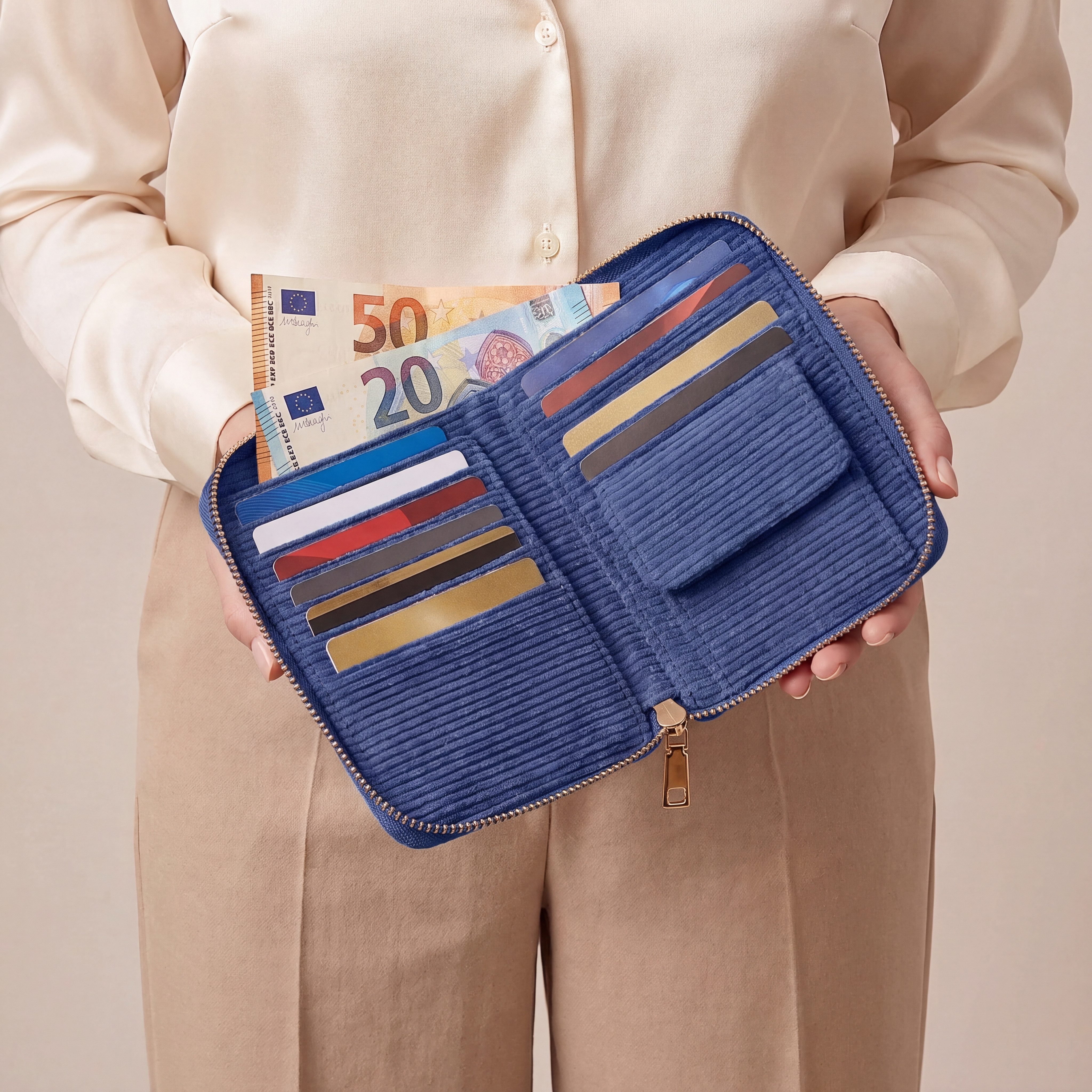 MillyMilk Geldbörse FONDO MEDIUM – Damen Cord Geldbeutel – Stoff Portemonnaie, Cord-Geldbörse mit stabiler Form, viel Platz und Reißverschluss. – Bild 4 von 5