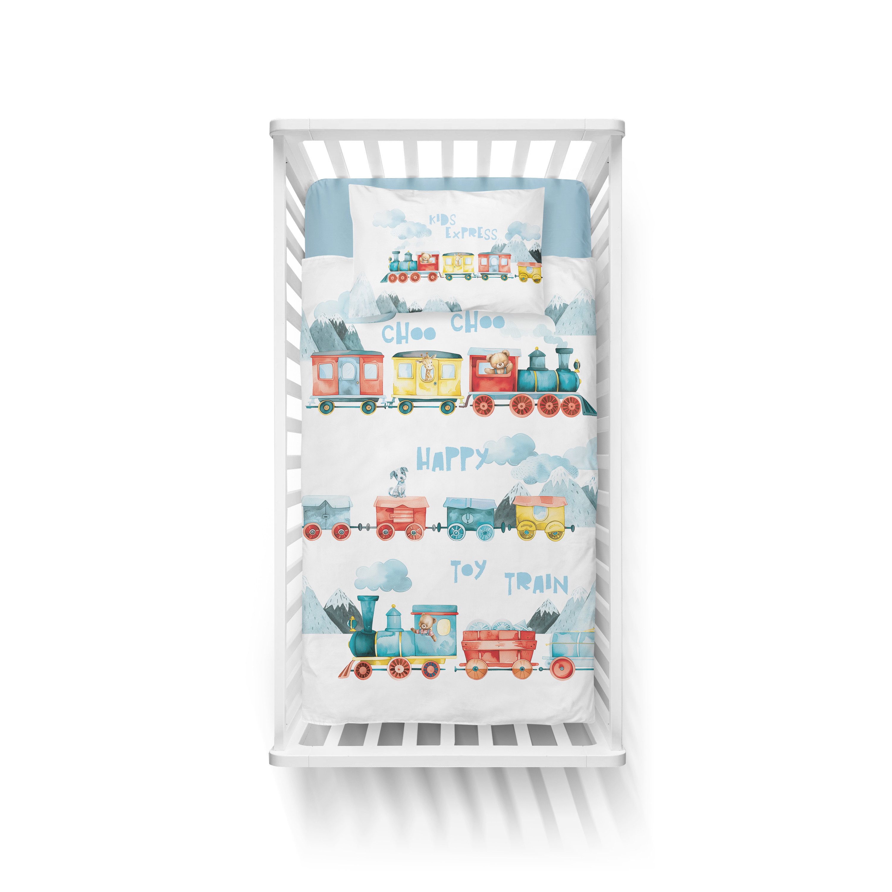 Detexpol Babybettwäsche Eisenbahn Happy Train 100% Baumwolle Größe: 100x135 günstig online kaufen