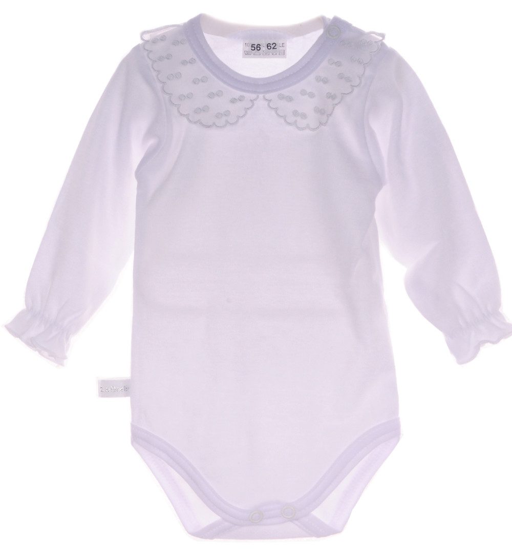 La Bortini Body Langarmbody in Weiß langam mit festlichm Kragen aus reiner Baumwolle, 44 50 56 62 68 74 80 86 92 98 104 110