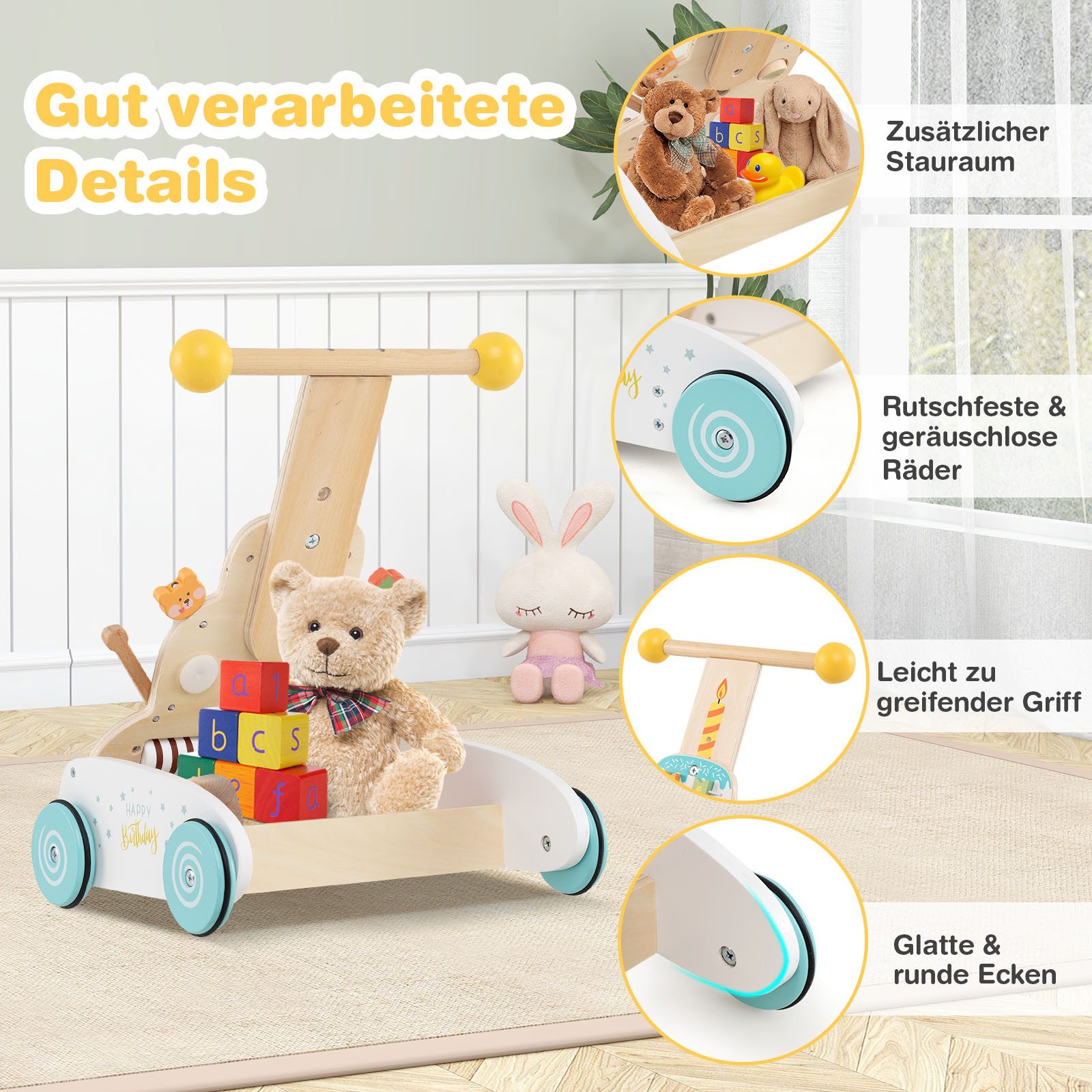 COSTWAY Lauflernwagen, Baby Walker Holz, höhenverstellbar, Montessori
