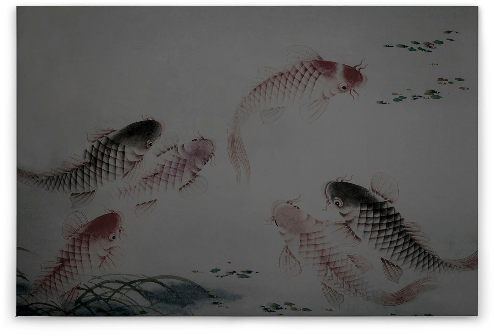 Fische Bild braun Keilrahmen dancing A.S. grau, (1 Création Leinwandbild Koi kois, Tiere St), Asiatisch