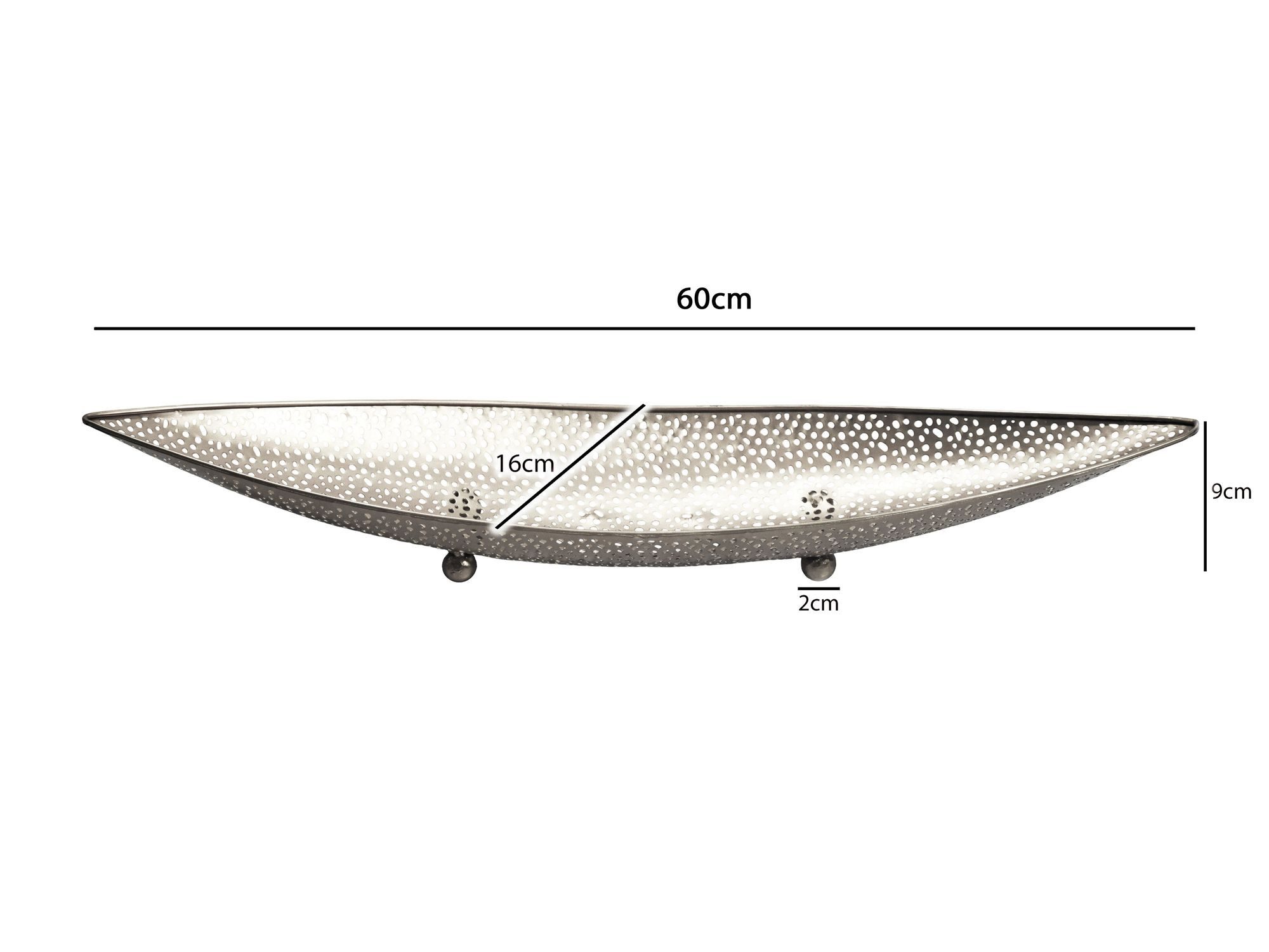 FINEBUY Obstschale FB77776 Früchtekorb Metall Silber 60cm Dekoschale Obstkorb Oval, Metall, (Schöner Früchtekorb in schicker Lochoptik), Länglicher Dekoteller aus lackiertem Eisen