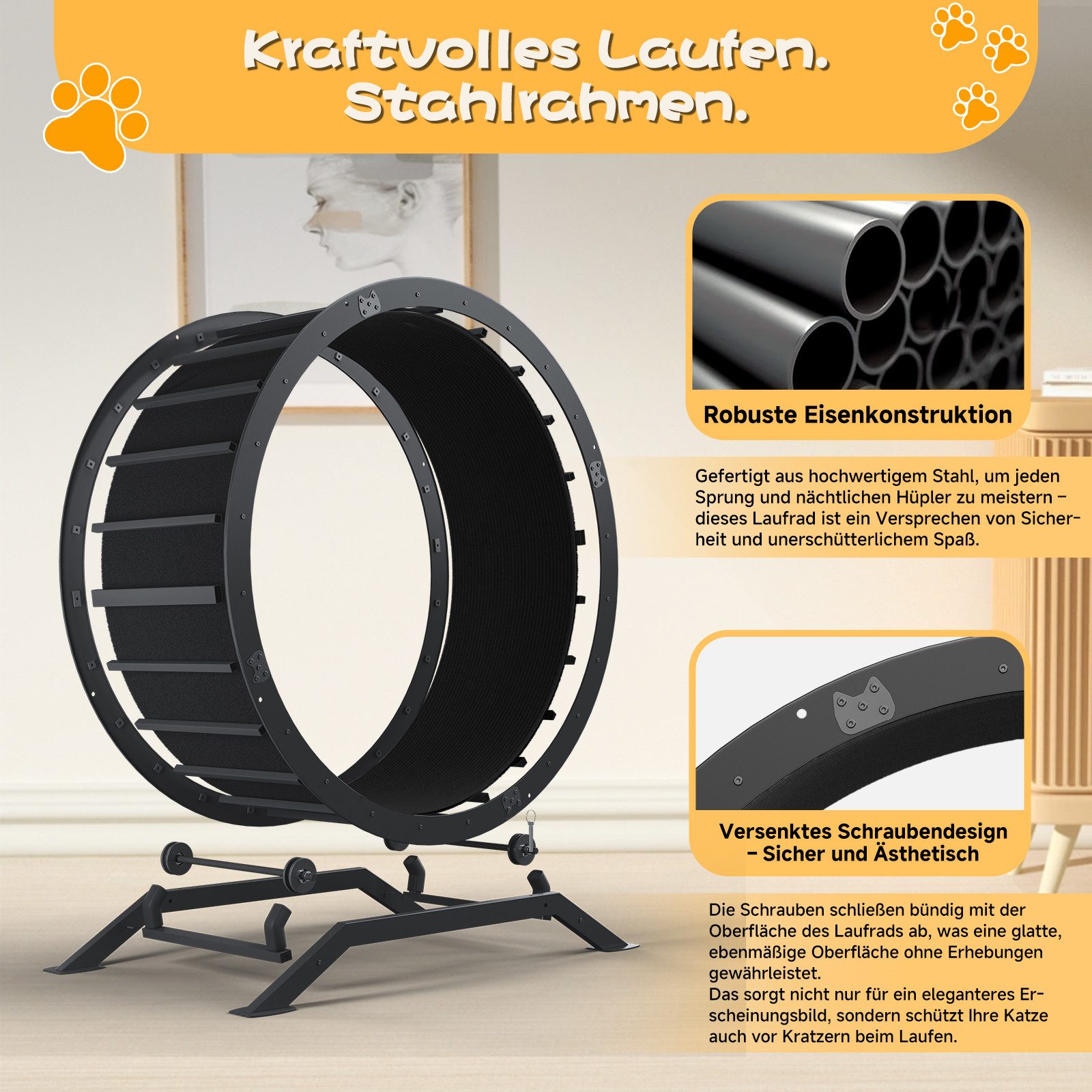 COMHOMA Tier-Intelligenzspielzeug Katzenlaufrad, laufrad Katze, Extra großer 100 cm ultraleises Laufrad, mit Abnehmbarer Teppich und Spielzeug