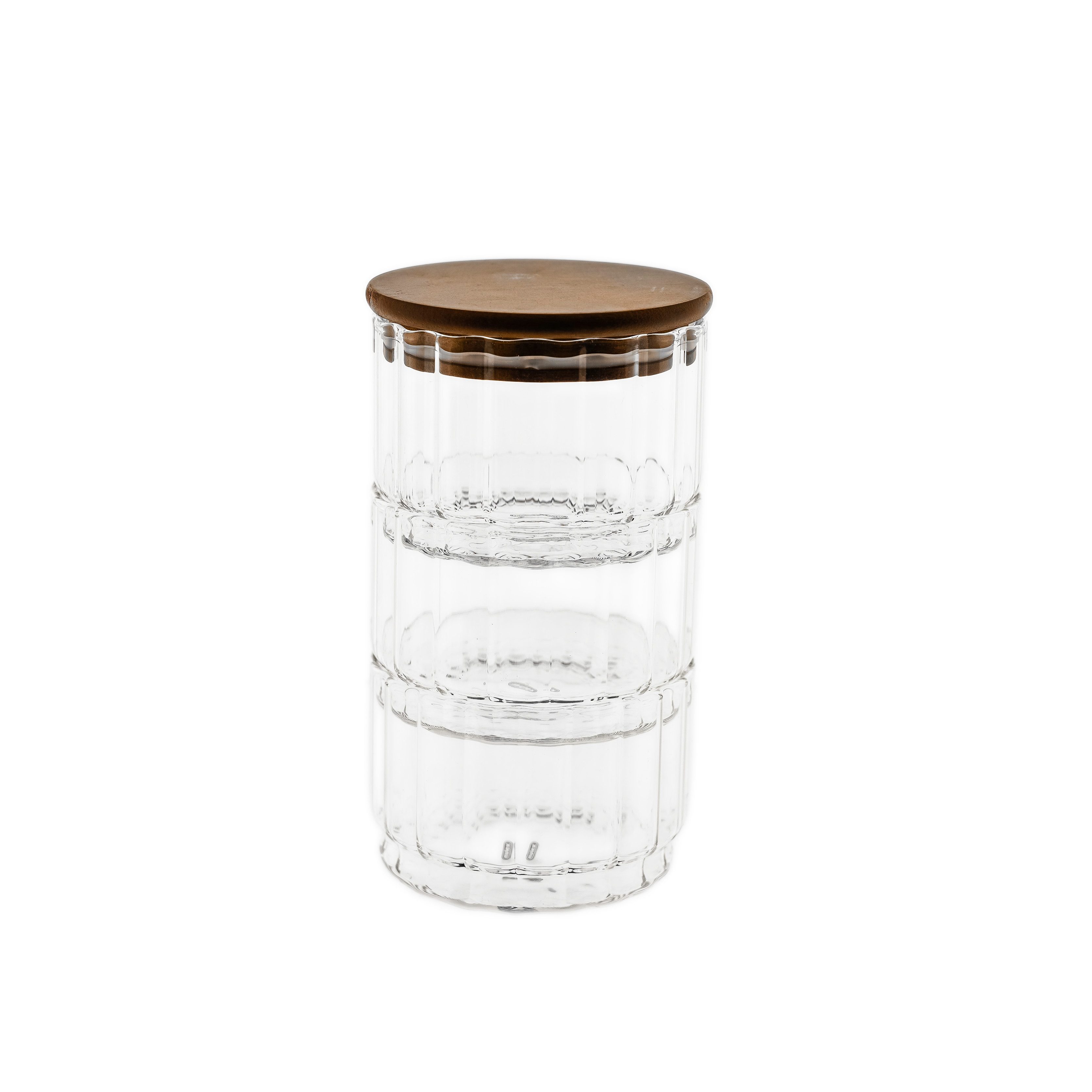 Mulex Aufbewahrungsdose Aufbewahrungsbehälter aus Glas mit Holzdeckel, 3-teilig - stapelbar (4 St), stapelbar