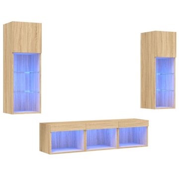 vidaXL TV-Schrank 5-tlg. Wohnwand mit LED-Beleuchtung Sonoma-Eiche Holzwerkstoff (5-St)