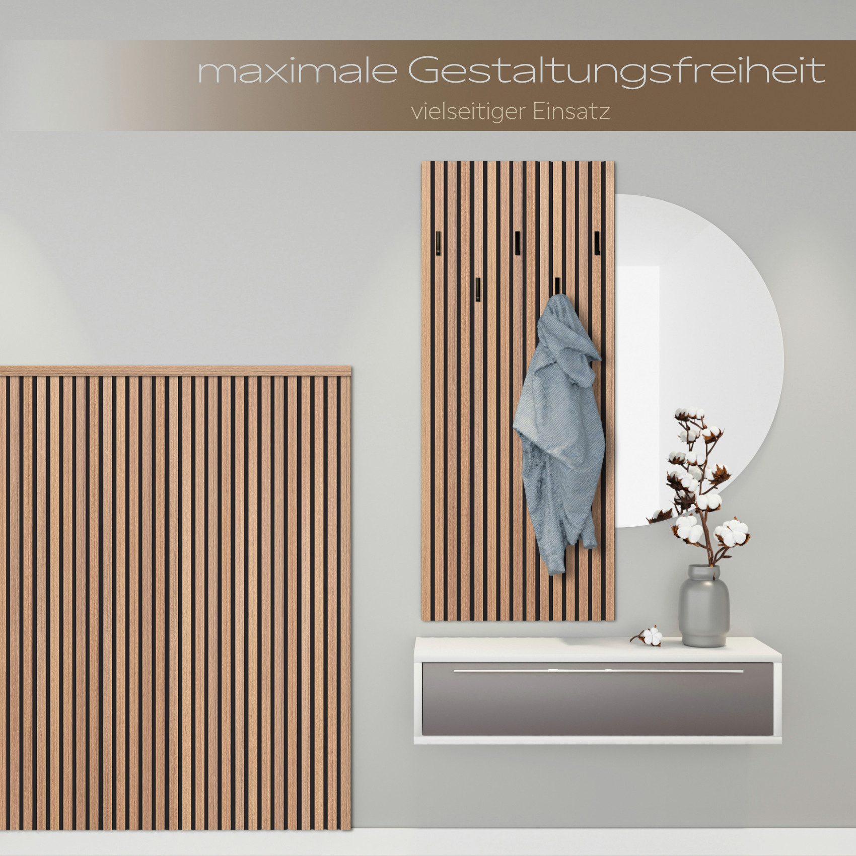 Hexim Wanddekoobjekt (Akustikpaneele 2 Stück 278x60cm Holz Comfort - flexible Lamellenwand MDF Wandpaneele Lamellenverkleidung Wandverkleidung schalldämmend 3.3 – Bild 4 von 5