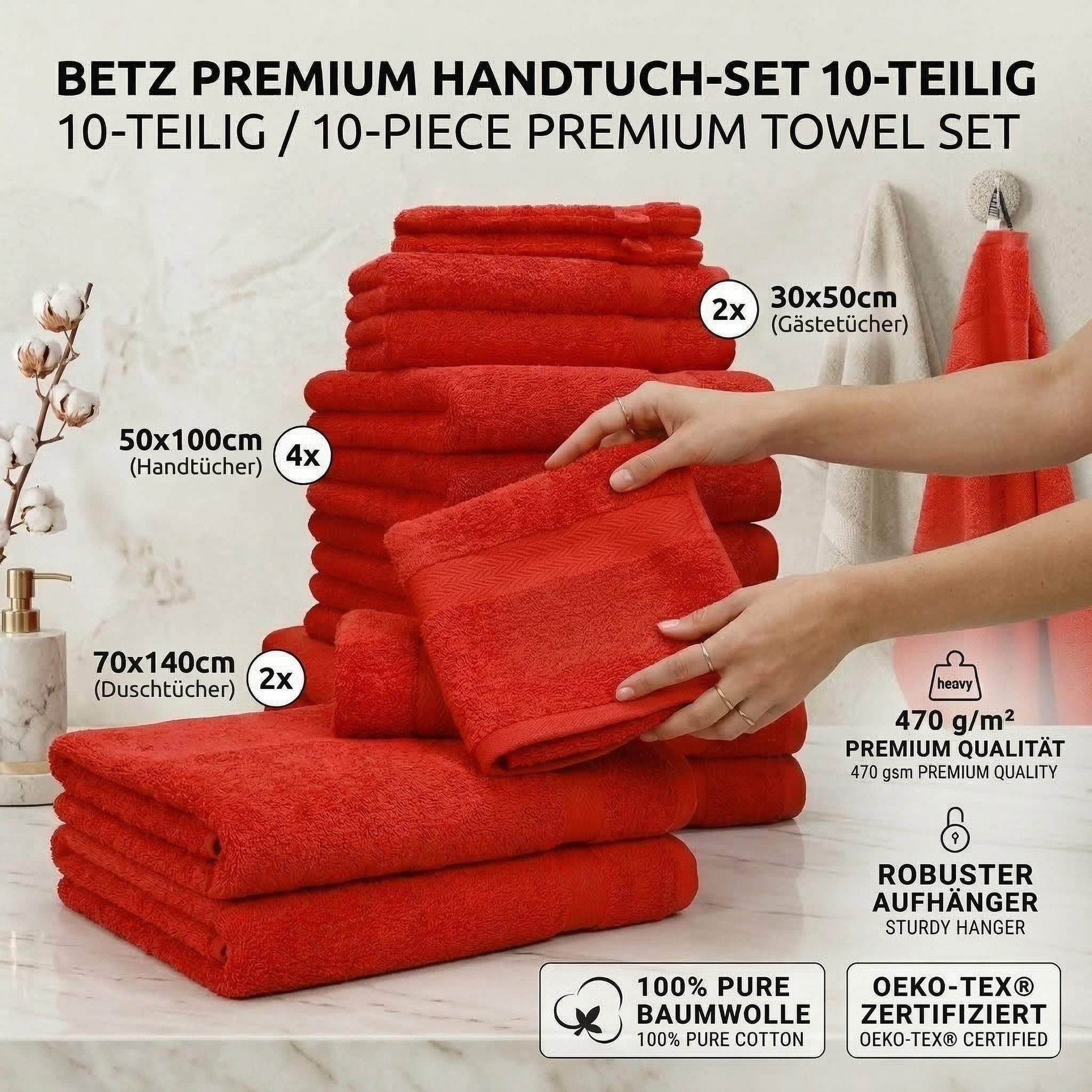 Betz Handtücher 10-teiliges Handtuch Set Premium, 100% Baumwolle (10-St), 4 Handtücher 50x100 cm, 2 Duschtücher 70x140 cm, 2 Gästetücher 30x50 – Bild 3 von 5