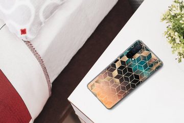 MuchoWow Handyhülle Abstrakt - Würfel - Gold - Muster - Luxus, Phone Case, Handyhülle OnePlus Nord CE 5G, Silikon, Schutzhülle