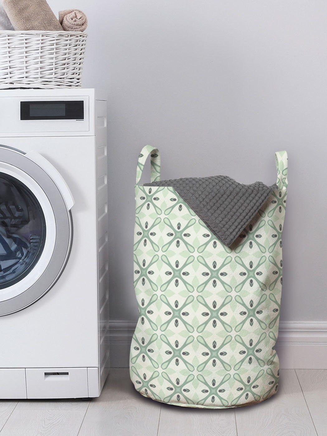 Waschsalons, Symmetrische Abstrakt Kordelzugverschluss Abakuhaus mit Griffen Wäschesäckchen Elemente Wäschekorb für Pastel