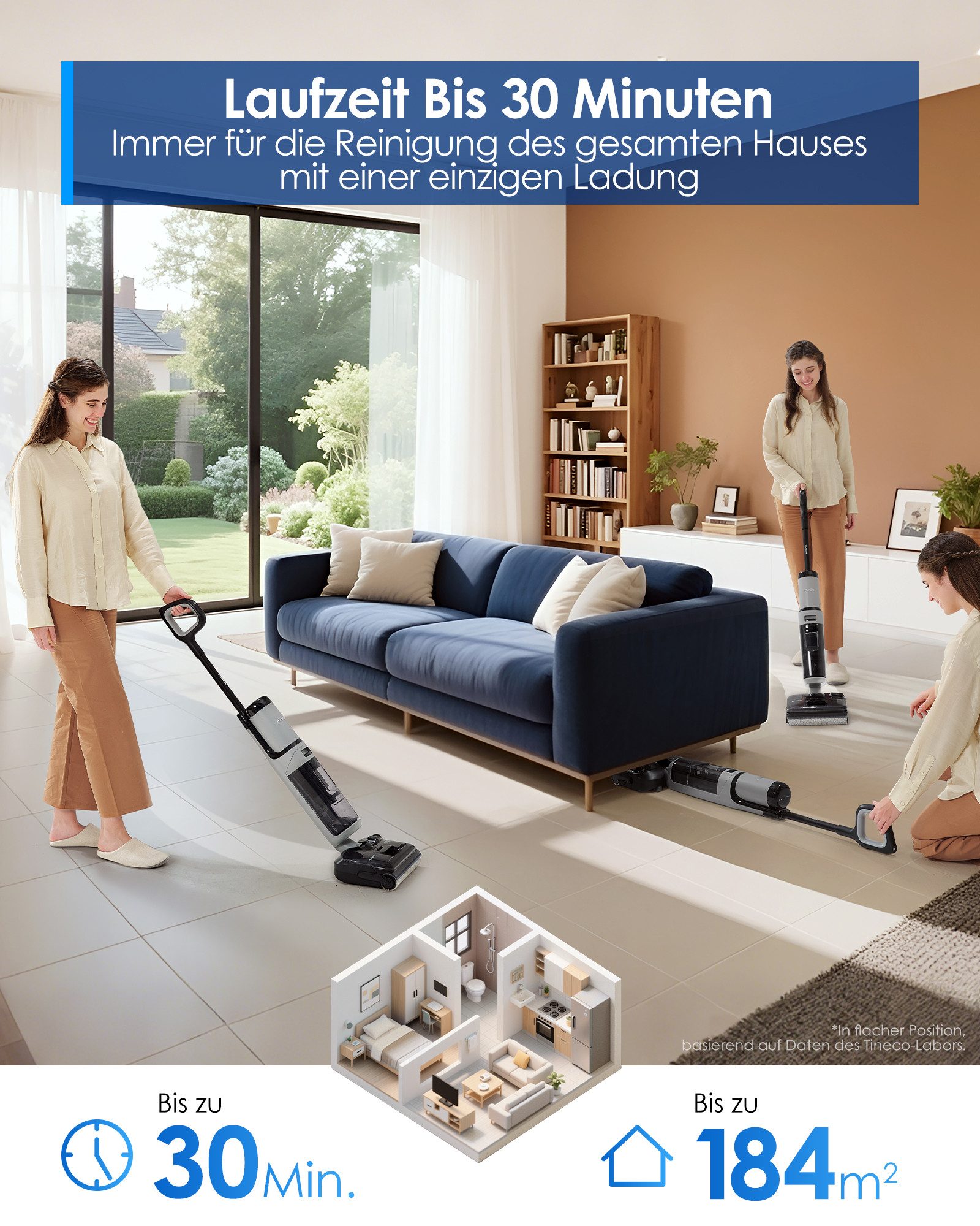 Tineco Nass-Trocken-Sauger FLOOR ONE i5 Stretch Plus mit Selbstreinigung und 180° Grad Neigung, 210 W, beutellos, 20kpa Saugleistung – Bild 4 von 5