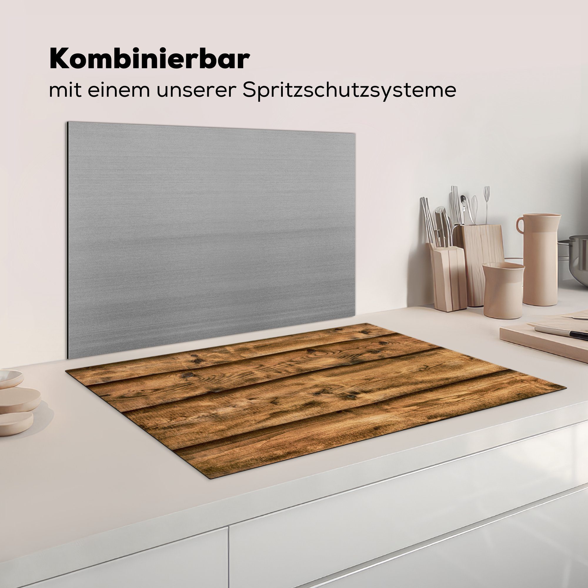 für cm, - Herdblende-/Abdeckplatte 81x52 Holz, küche, Schutz Vinyl, - Rustikal Induktionskochfeld MuchoWow Regale (1 die tlg), Ceranfeldabdeckung