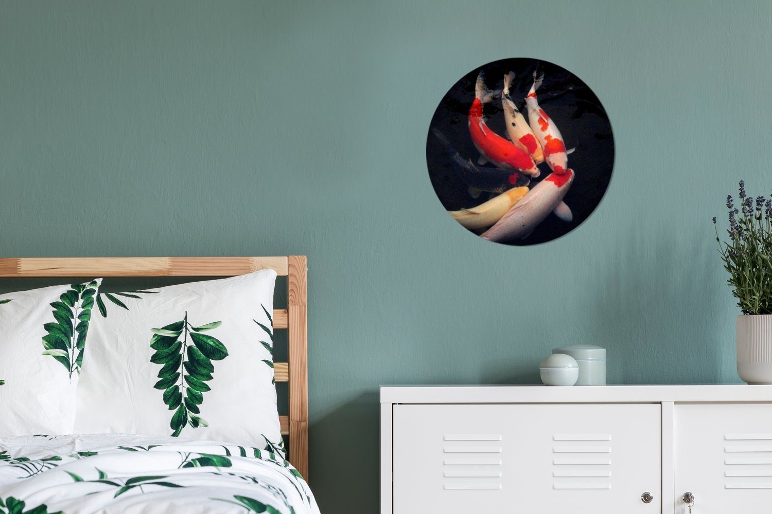 MuchoWow Gemälde Sechs Koi-Karpfen vor cm Forex, St), Rundes Wandbild, schwarzen einem 30x30 Hintergrund, (1 Wanddekoration Kreis Wohnzimmer