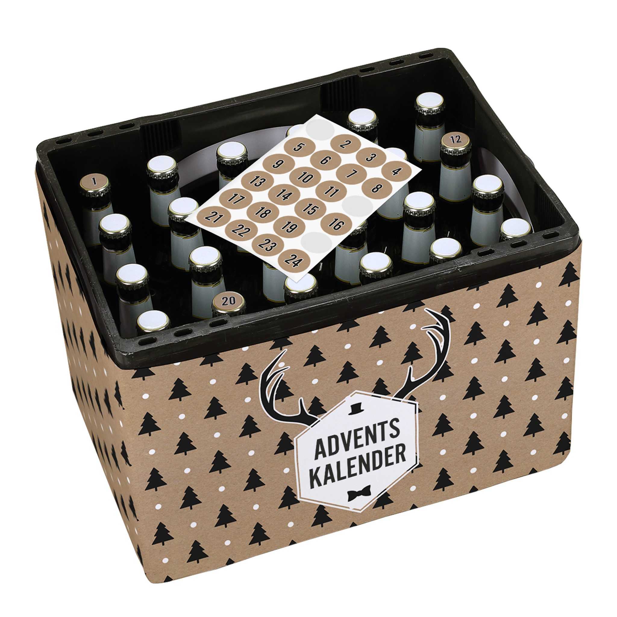 Herz & Heim DIY-Adventskalender Bierkastenbanderole mit 24 Aufklebern, Motivauswahl