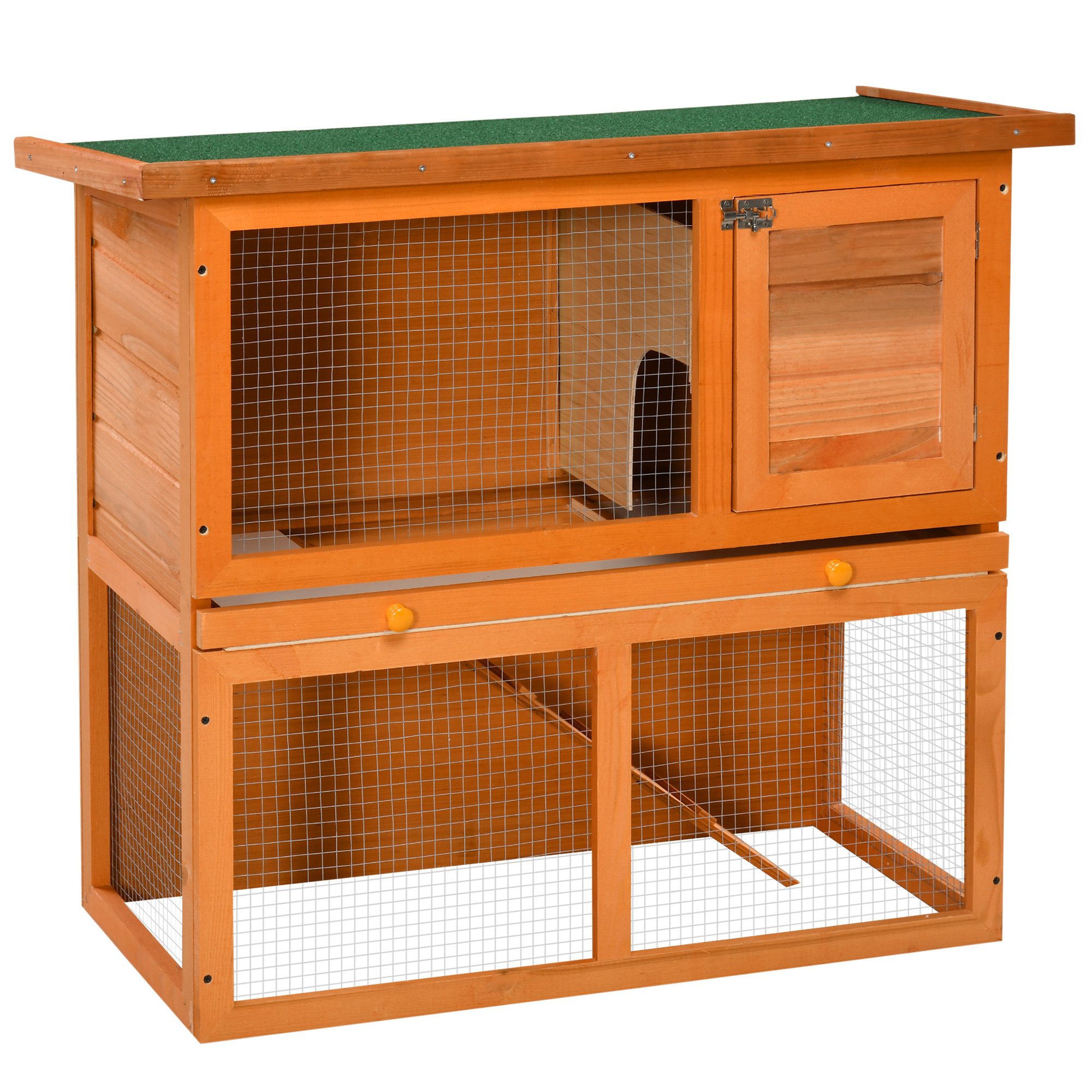PawHut Kleintierstall Hasenstall 2 Etagen Kaninchenkäfig wetterfest aufklappbar, für Zwergkaninchen Outdoor Orange
