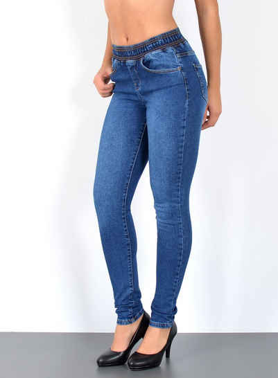 ESRA Stretch-Jeans J440 Damen High Waist Skinny Jeans, elastischer Gummibund, elastischer Gummizug, Enge Röhrenjeans Hoch Bund mit Stretch-Anteil, bis Übergröße / Plussize Größe