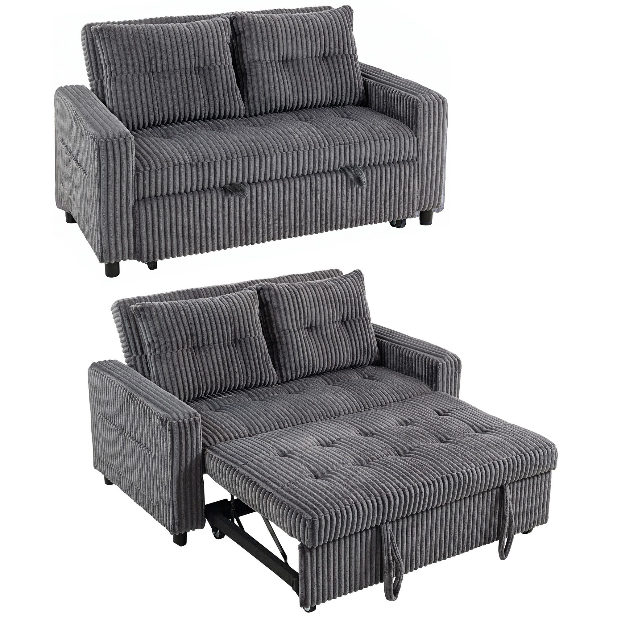 HOMCOM Schlafsofa 2-Sitzer Sofa 157 x 190 cm Schlafcouch mit Schlaffunktion, Set 1 Teile, 3-in-1-Design, ausziehbar, 3-fach verstellbare Rückenlehne – Bild 2 von 5