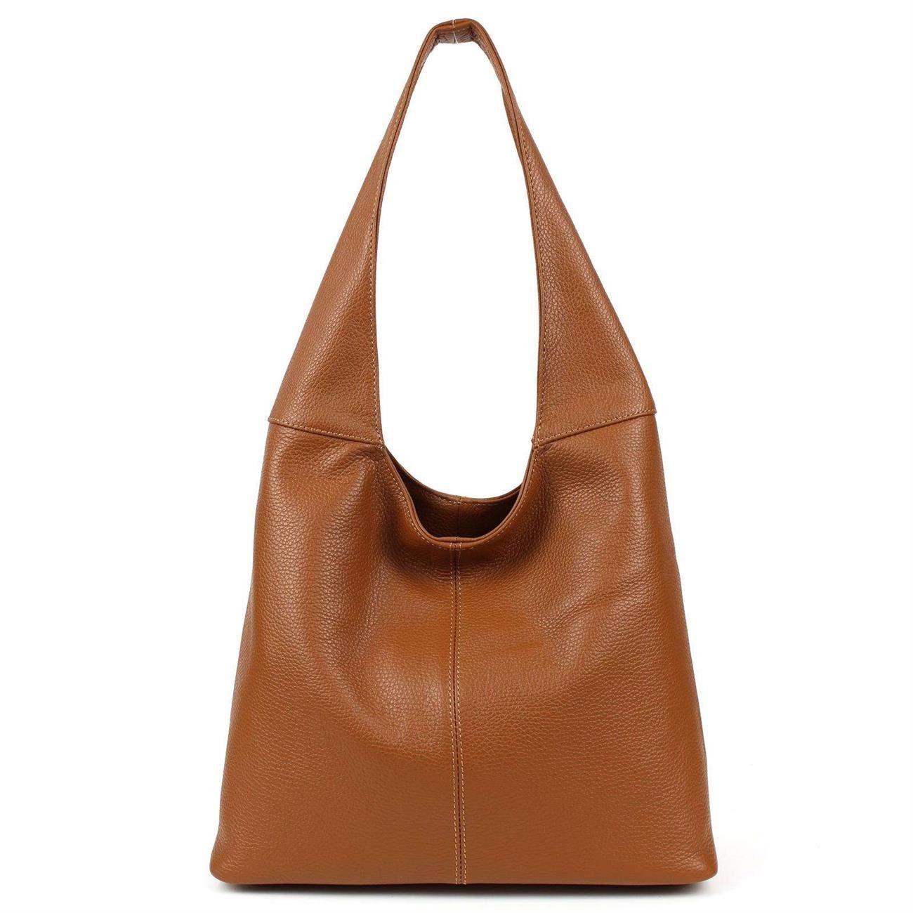 ITALYSHOP24 Shopper Made in Italy Damen echtes Leder Tasche Schultertasche Umhängetasche, Hobo Bag große Hauptfach Alltagstasche mit viel Stauraum leicht bequem