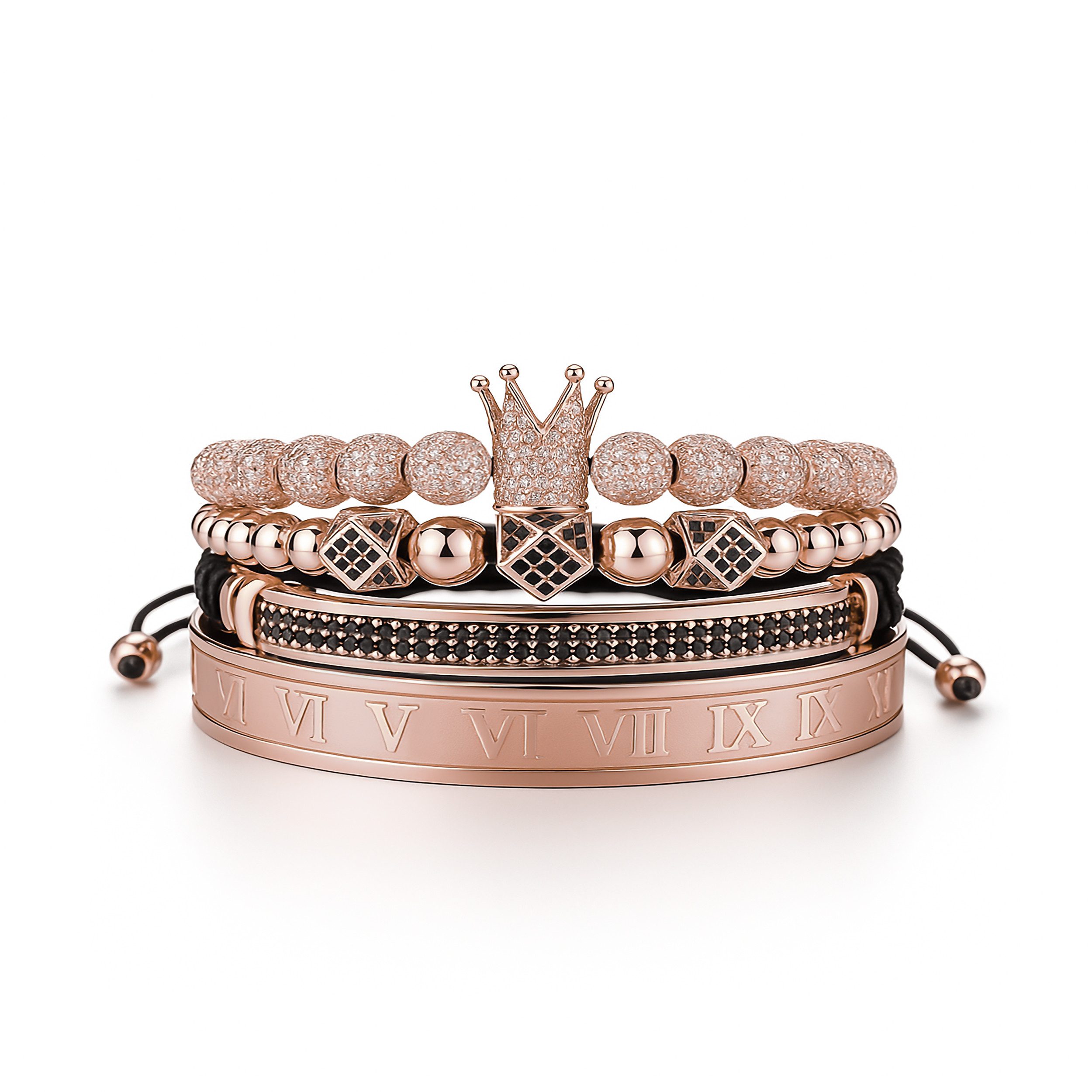 UNIQAL.de Edelstahlarmband Set Edelstahlarmband SET Herren "ROYAL KING" vergoldet - Set 4-Armbänder (Edelstahl, Casual Style, handgefertigt), mit Zirkonia