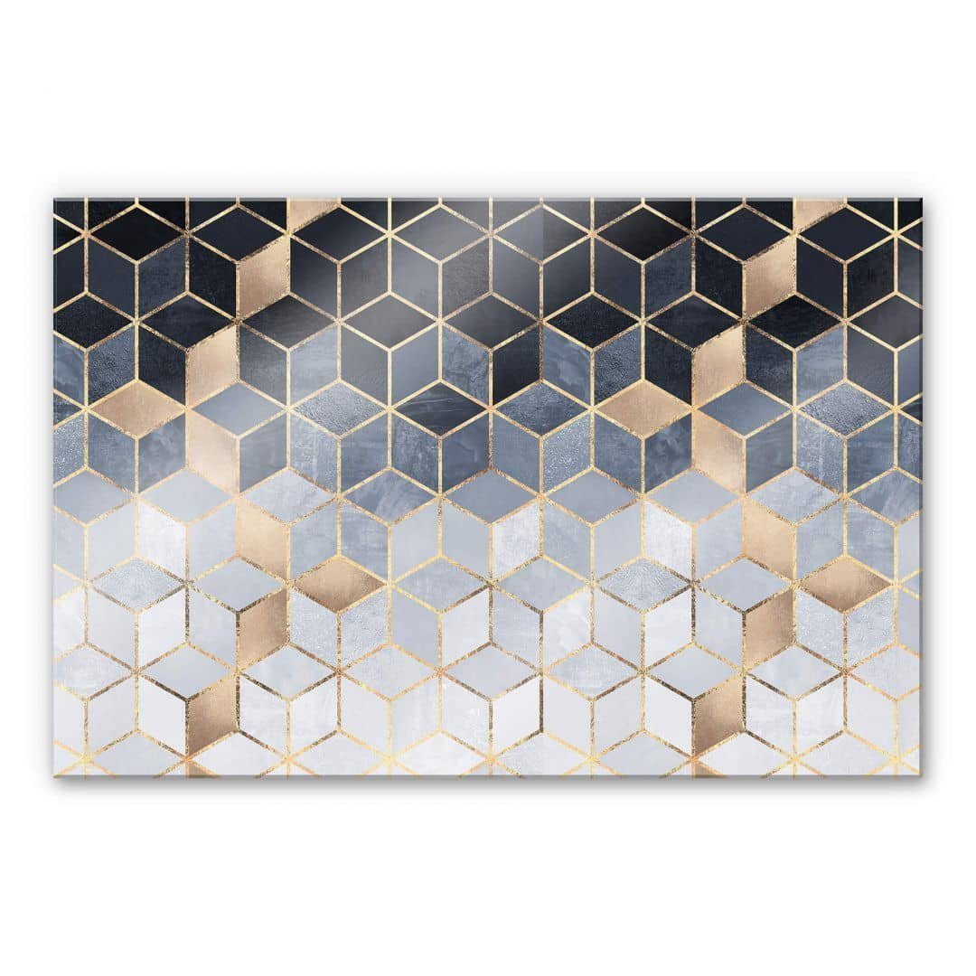 Geometrie, K&L Art Würfel Glas Montagematerial Blaue Spritzschutz Küchenrückwand Gemälde inkl Gold Wall Wandschutz