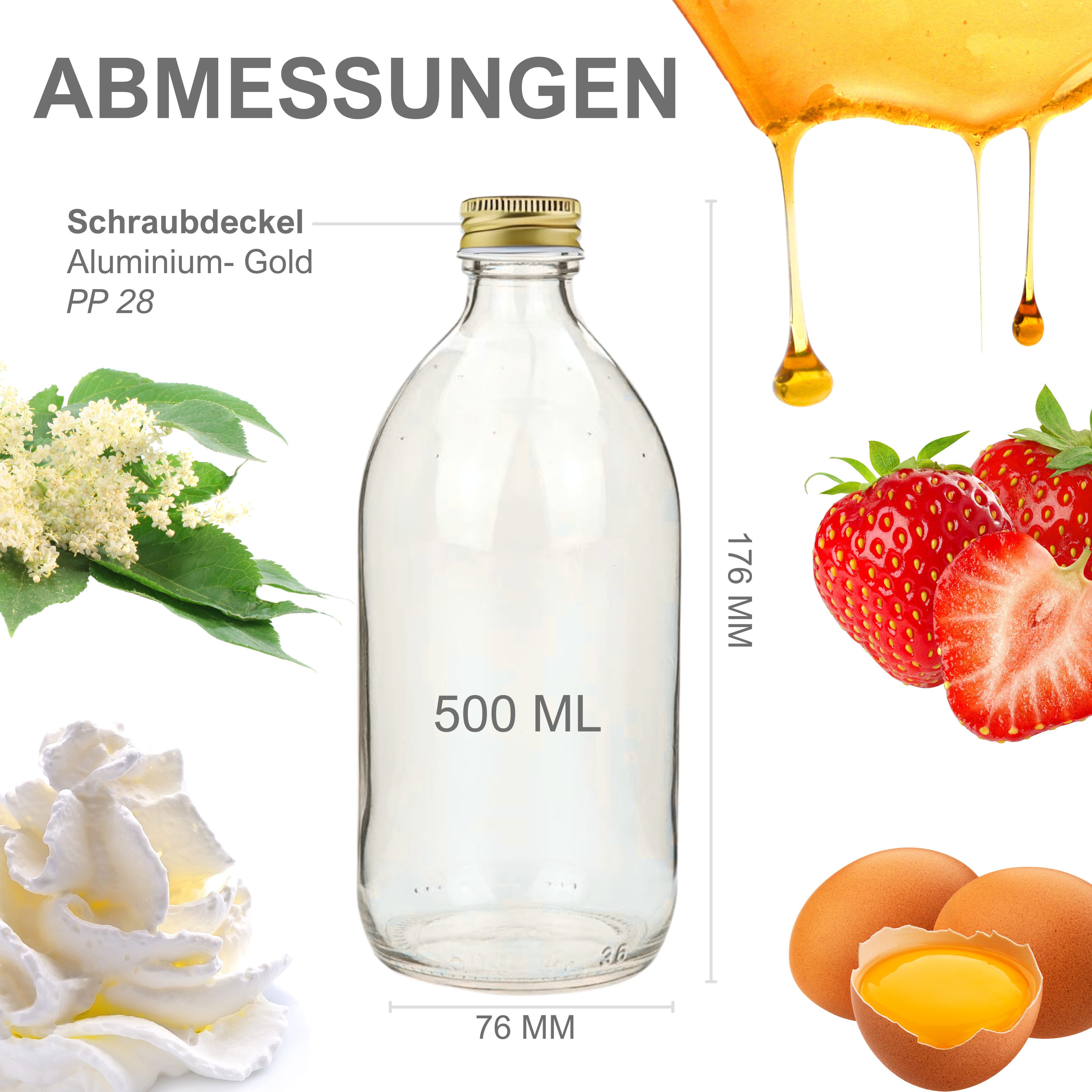 mikken Trinkflasche Sirupflasche 500 ml leere Glasflasche zum Befüllen, als 4er, 6er oder 10er Set, made in Europe