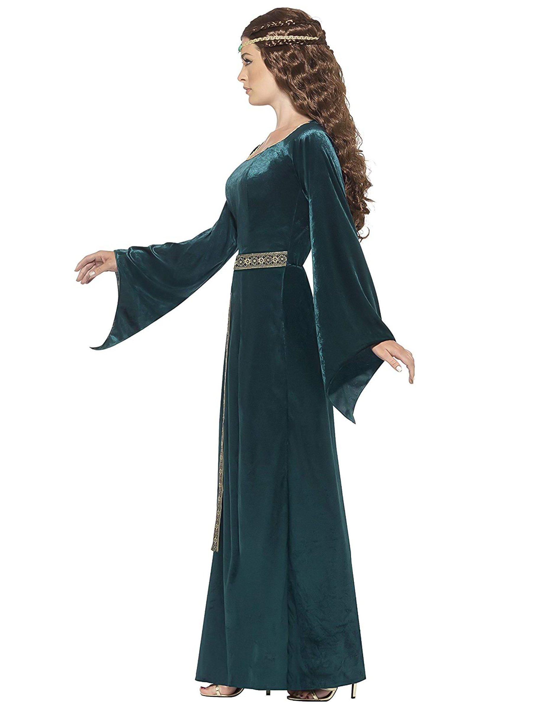 Smiffys Kostüm edle Mittelalter Hofdame Damenkostüm Drachenmutter Samtoptik grün-gold