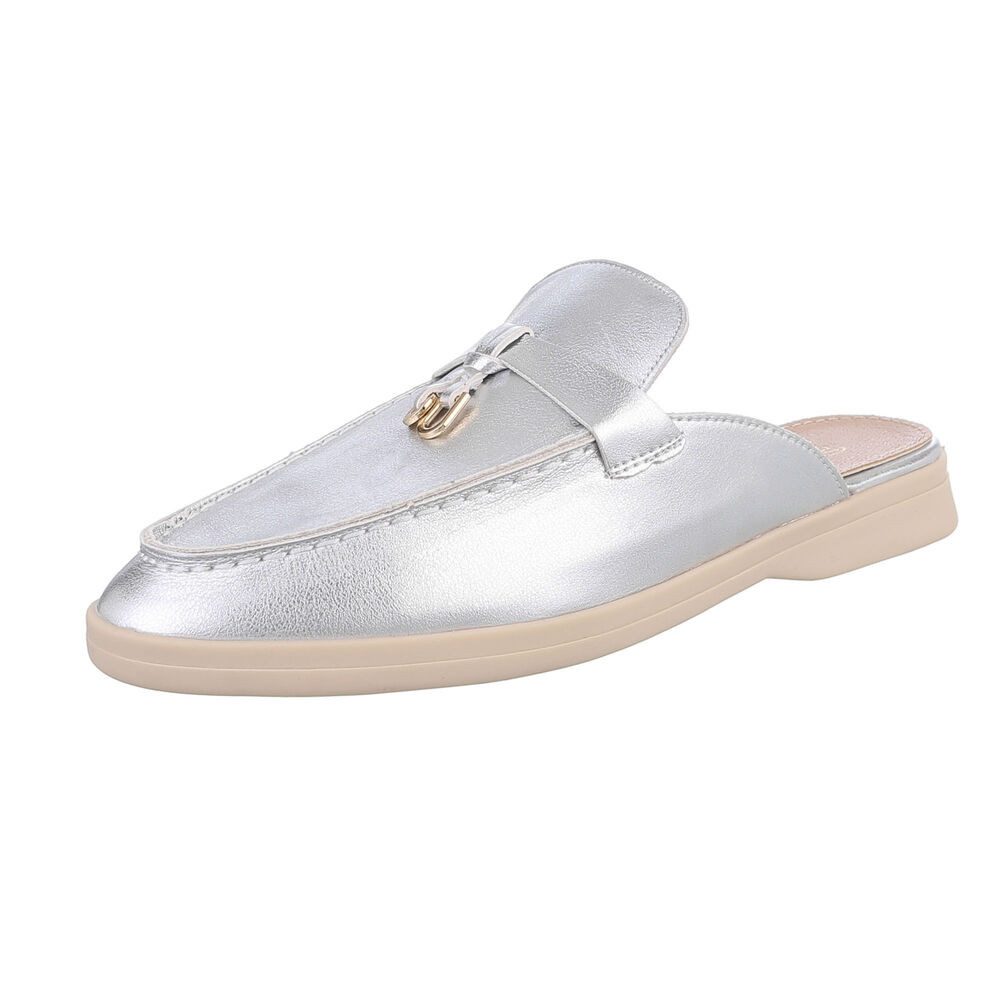 Ital-Design Damen Mules Freizeit Pantolette (86192498) Blockabsatz Pantoletten in Silber