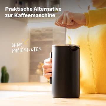 SILBERTHAL French Press Kanne Kaffeepresse Schwarz, 1l Kaffeekanne, Doppelfilter, hält 1h warm, 100 % Edelstahl, kein Strom verbrauch