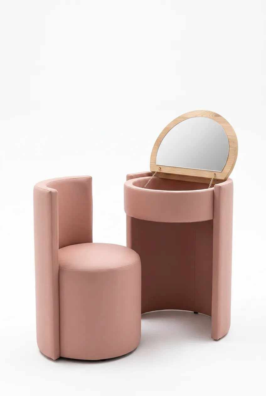 Skye Decor Schminktisch Sedora Minimalist Japandi (Set, 2-St., 2 Teilig Schminktisch mit passendem Stuhl), Kompaktes Design mit integriertem Stauraum und Spiegel