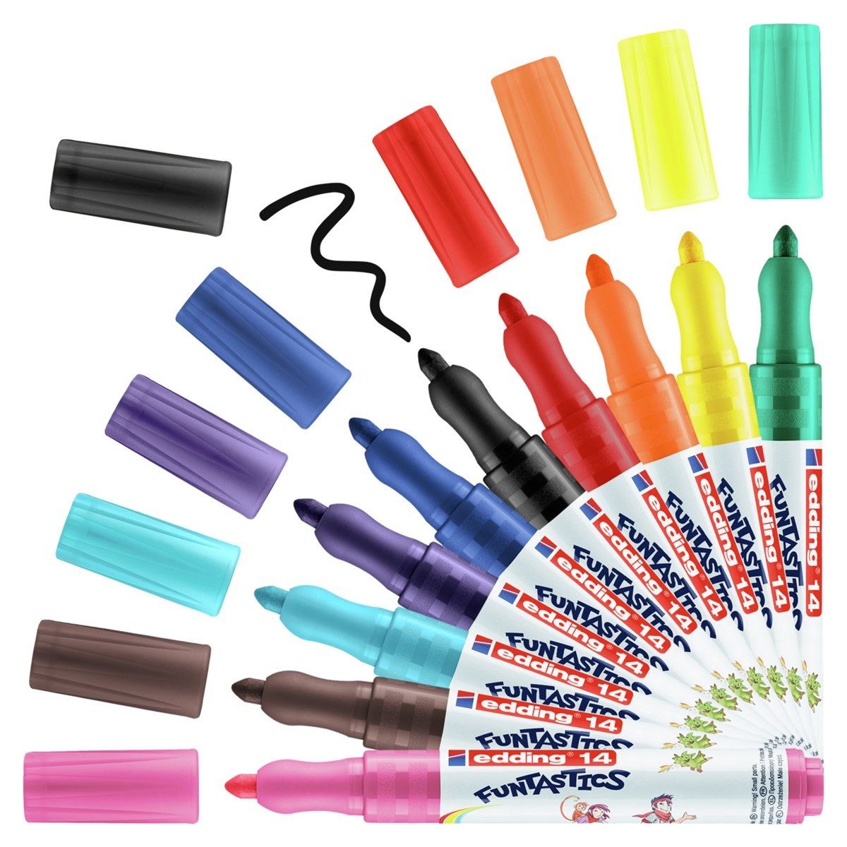 edding Faserstift edding 14 FUNTASTICS Filzstifte Set mit 10 leuchtenden Farben, Eindrück-sichere Spitze 3 Tage offen lagerfähig